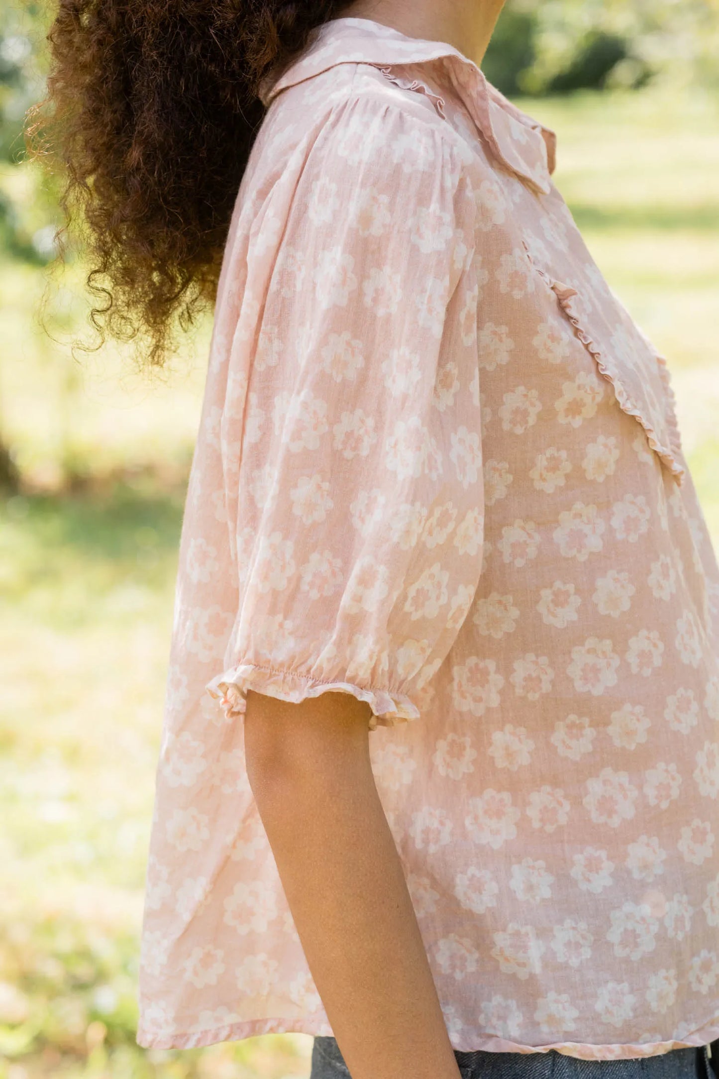 Sula Frill Yoke Blouse - Rose Flower