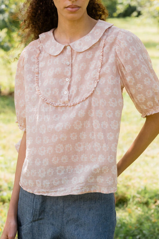 Sula Frill Yoke Blouse - Rose Flower
