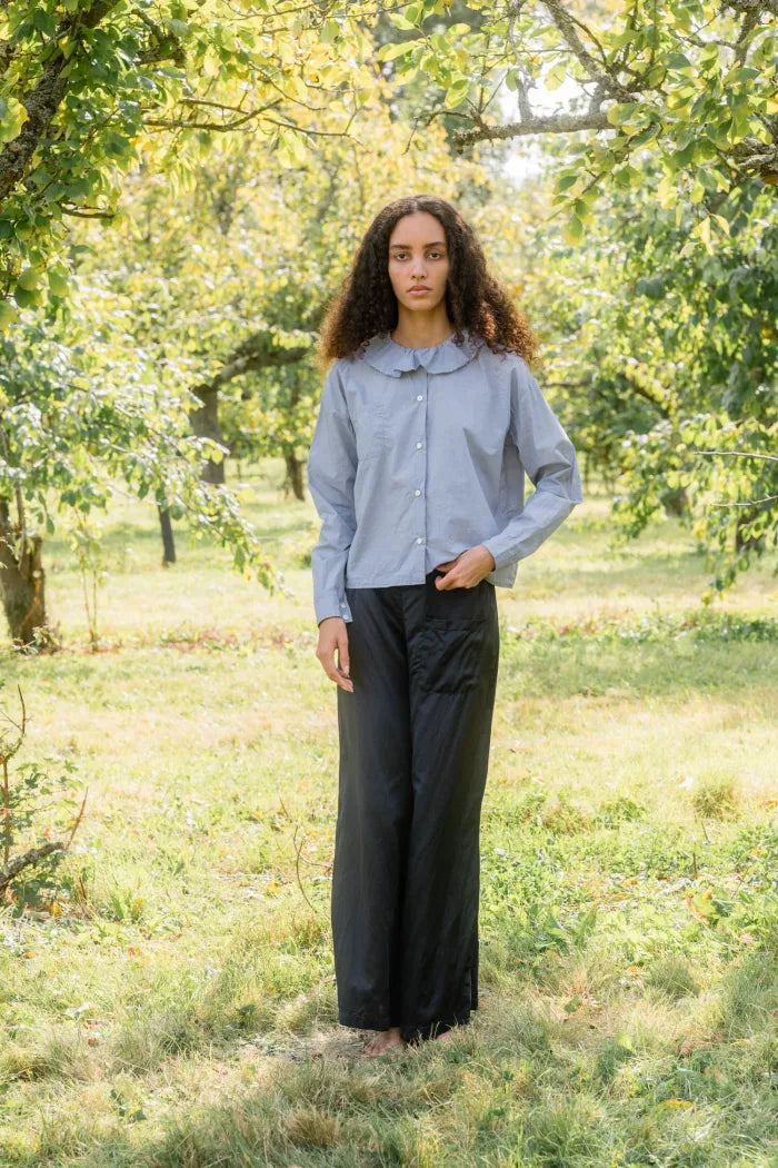 Sula Puckered Collar Blouse - Dark Navy Check