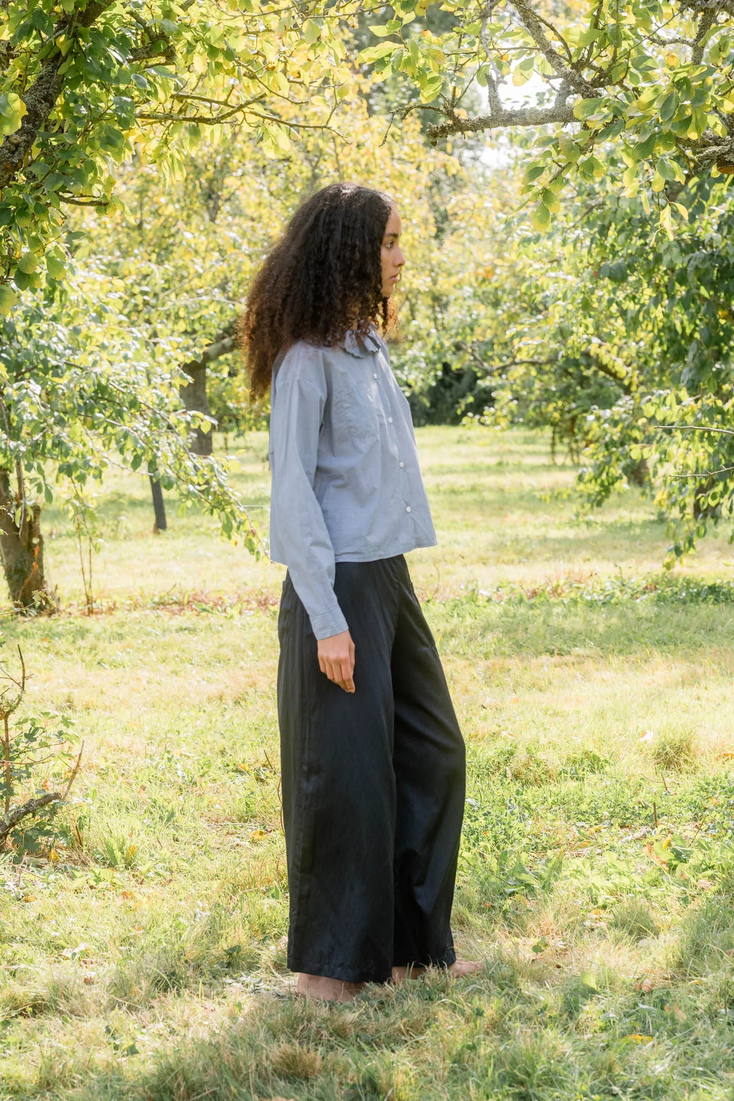 Sula Puckered Collar Blouse - Dark Navy Check