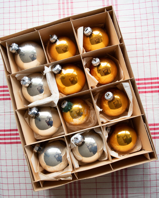 Vintage European Ornament Set - Gold & Silver Large box of 12