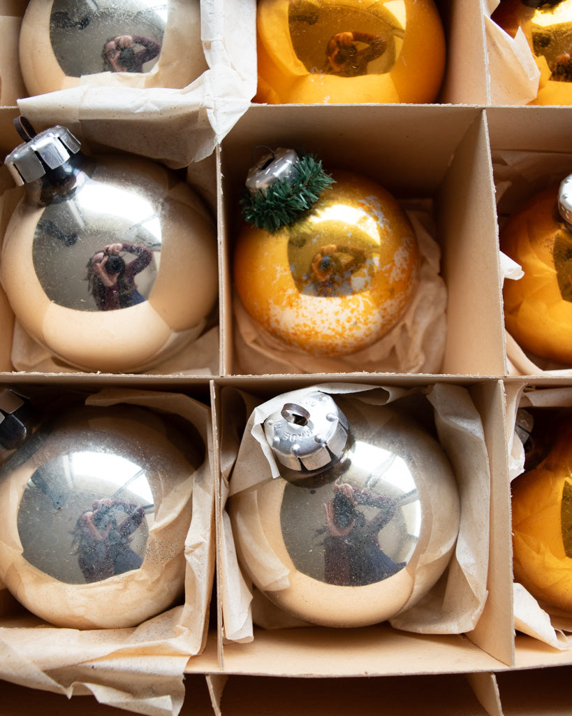 Vintage European Ornament Set - Gold & Silver Large box of 12