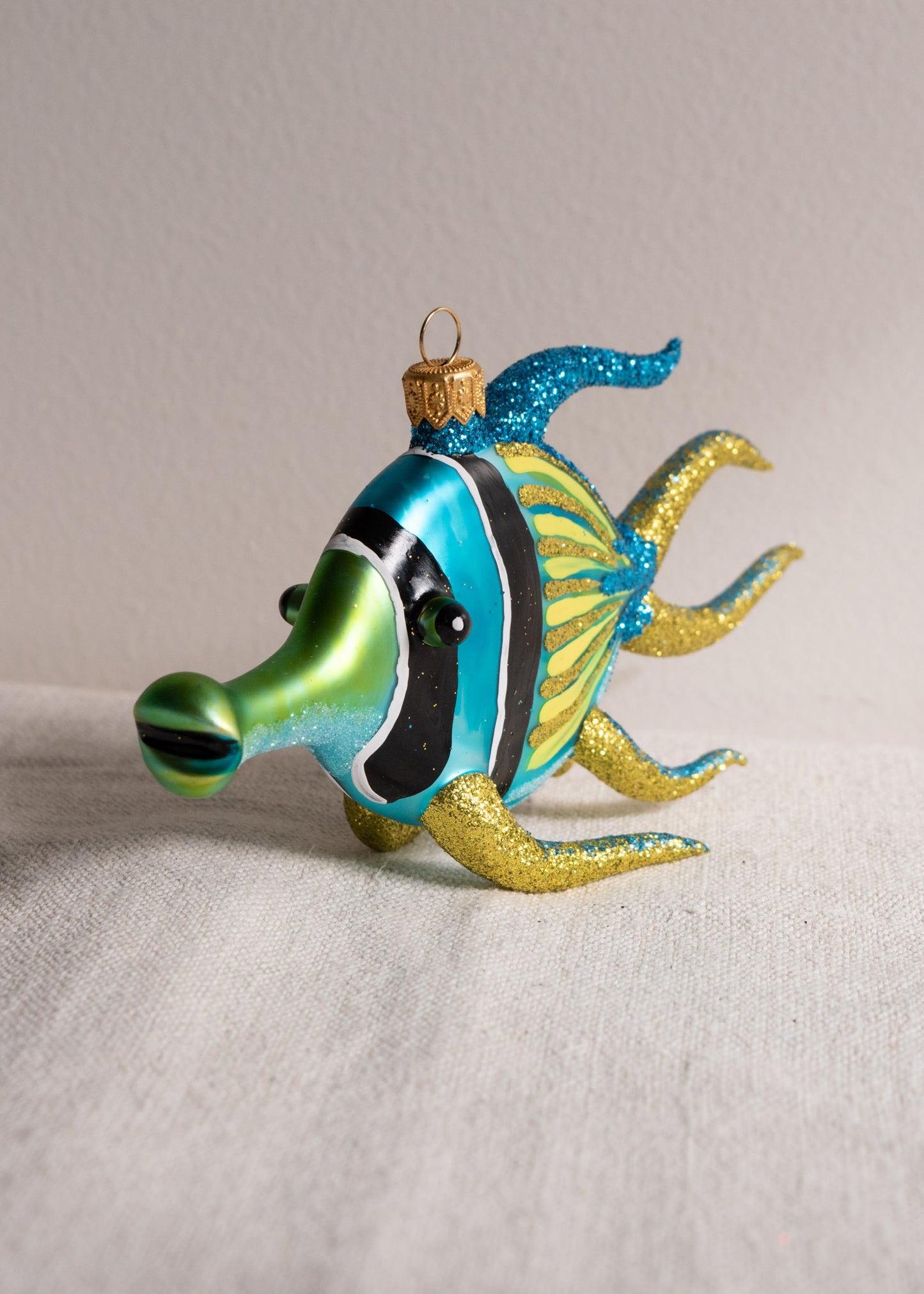 Polish Glass Christmas Ornament - Blue Striped Fish