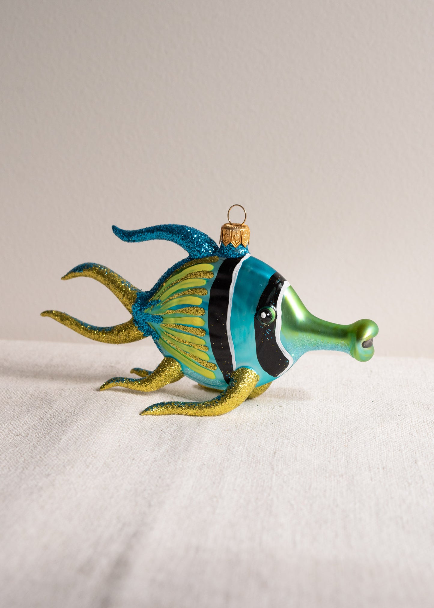 Polish Glass Christmas Ornament - Blue Striped Fish