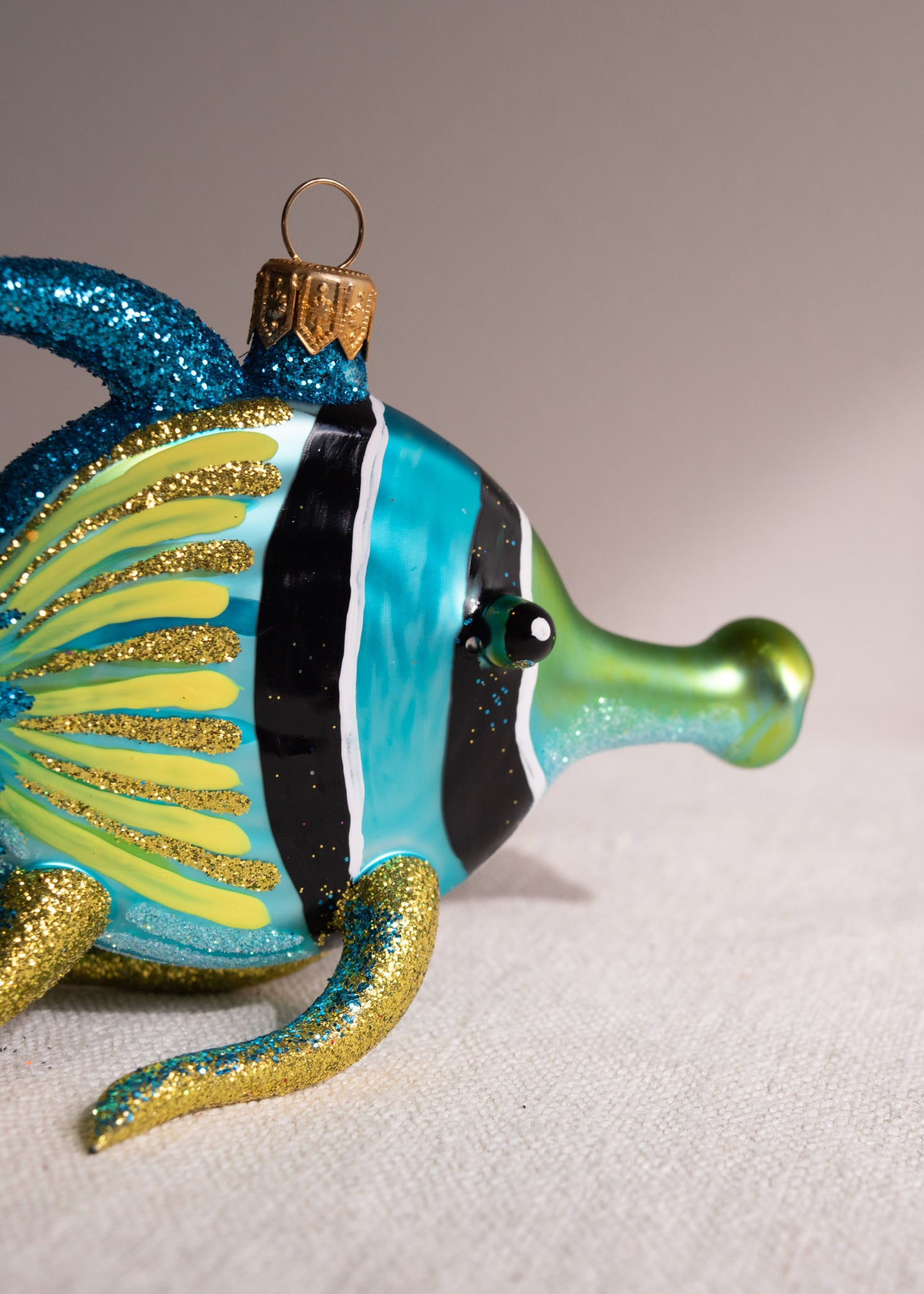 Polish Glass Christmas Ornament - Blue Striped Fish