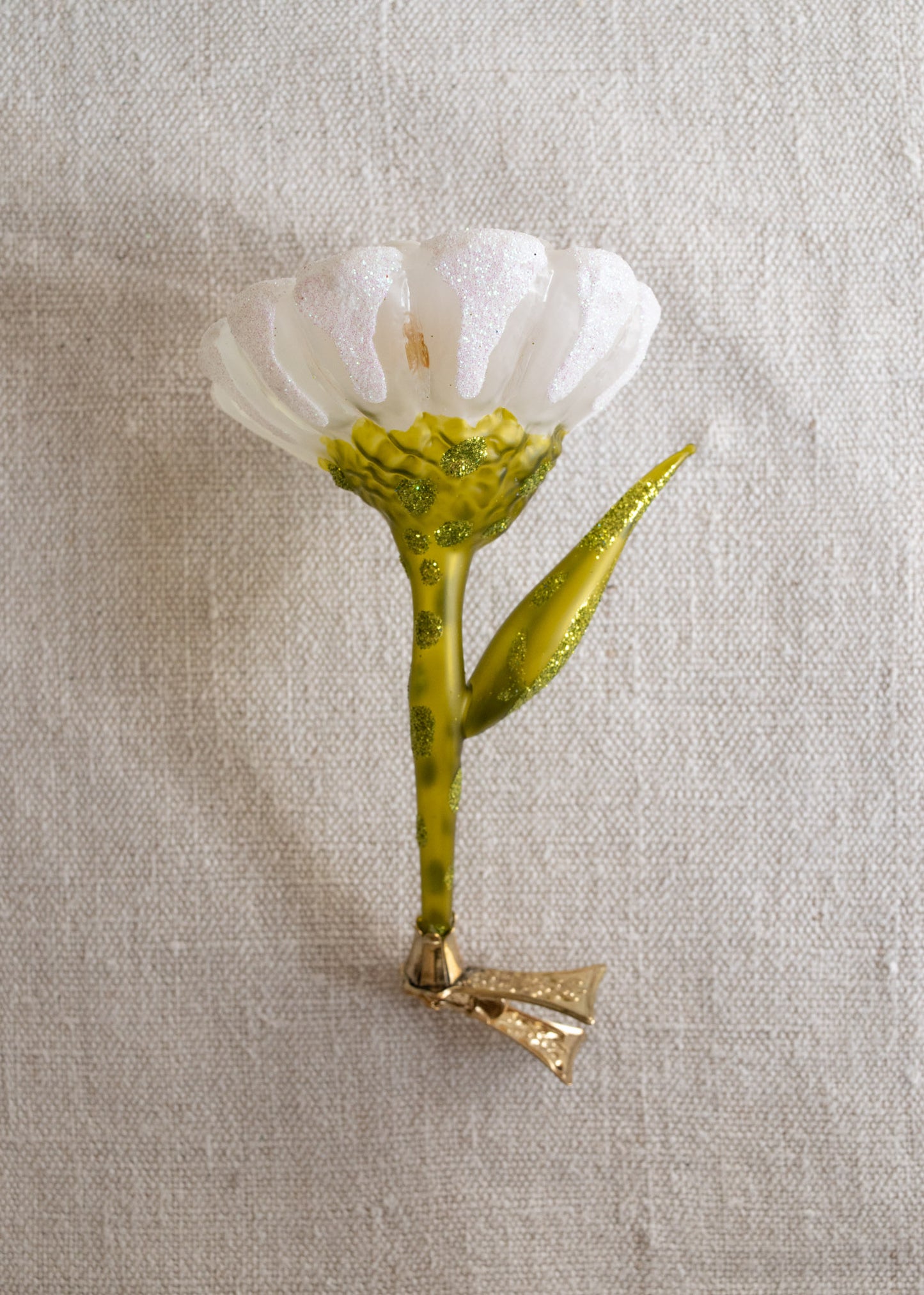 Polish Glass Christmas Ornament - White Gerbera Flower