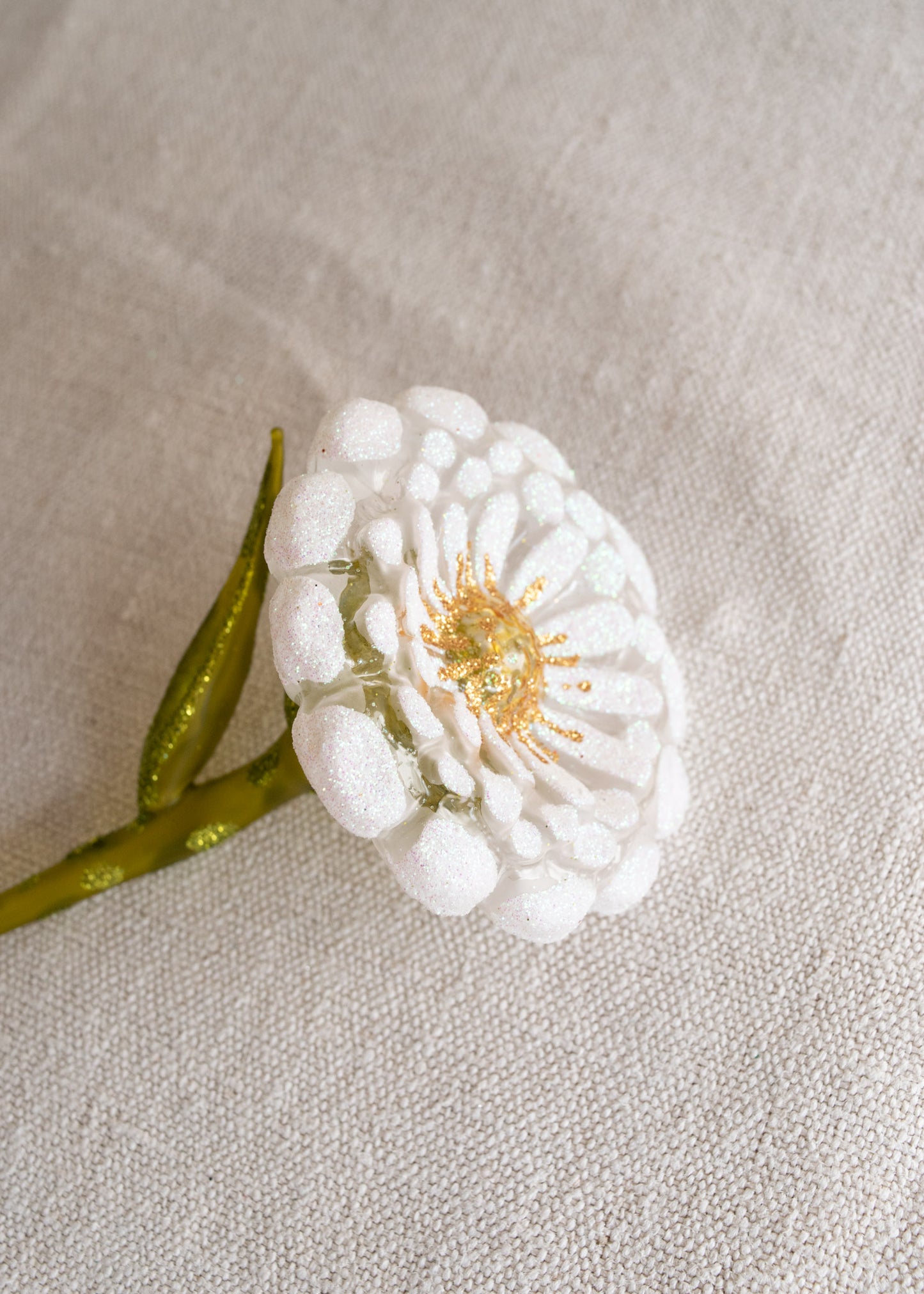 Polish Glass Christmas Ornament - White Gerbera Flower