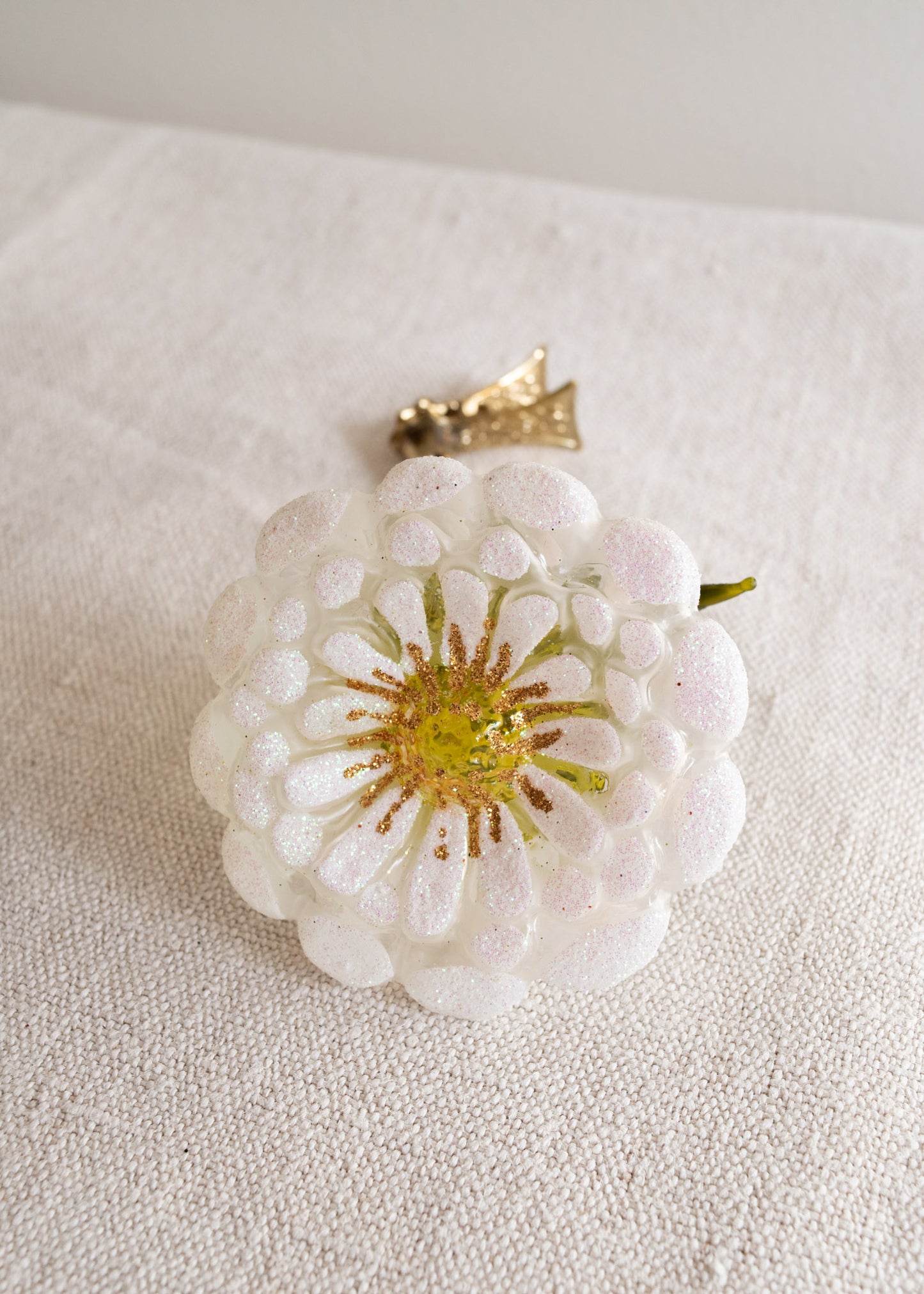 Polish Glass Christmas Ornament - White Gerbera Flower