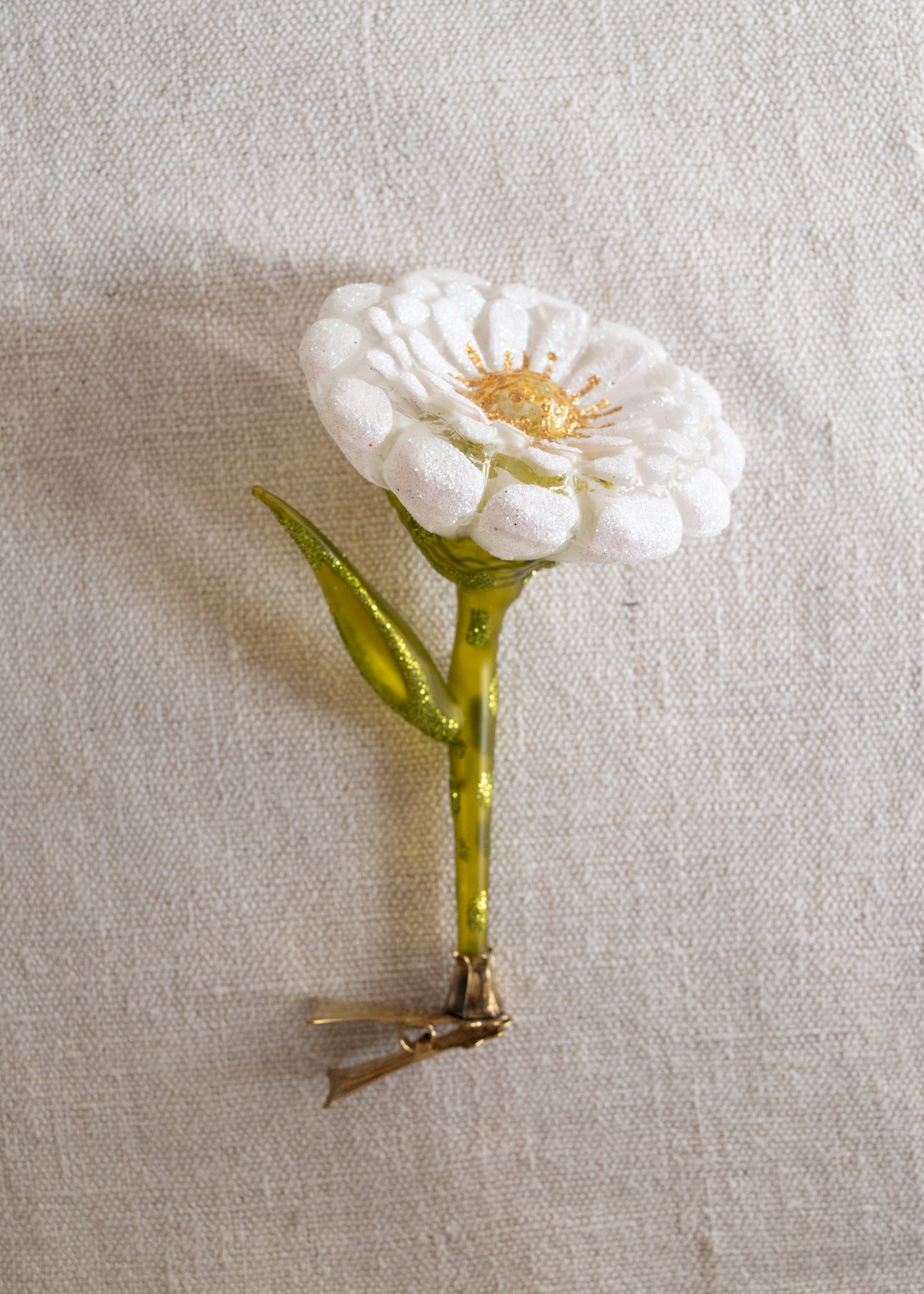 Polish Glass Christmas Ornament - White Gerbera Flower