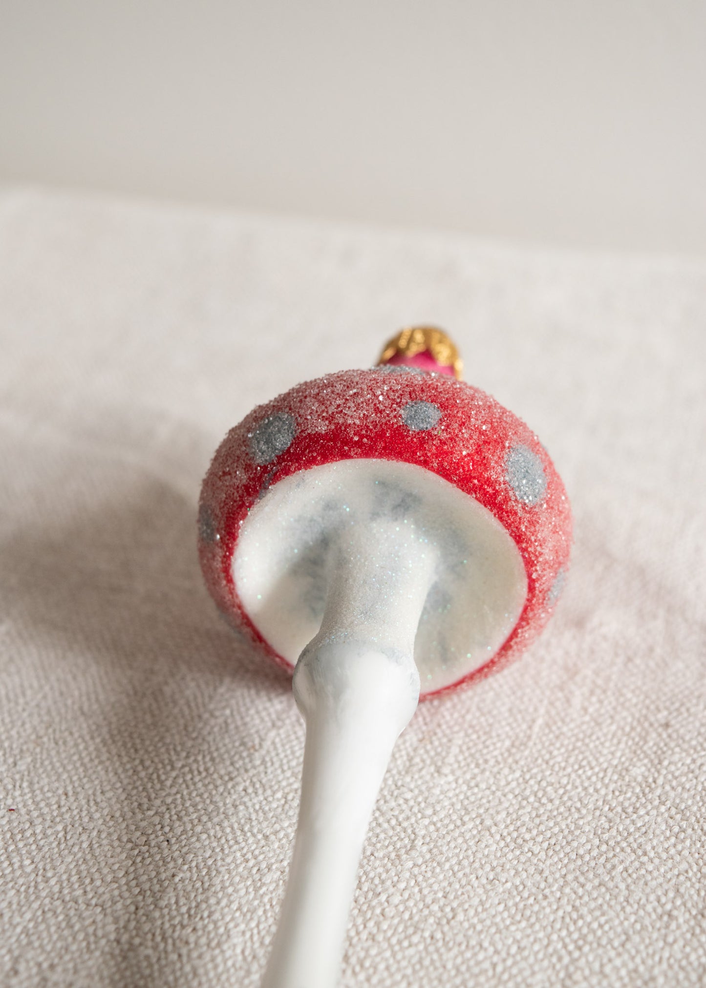 Polish Glass Christmas Ornament - Medium Pink & Red Mushroom