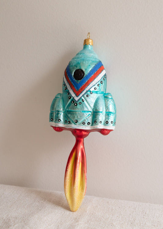 Polish Glass Christmas Ornament - Large Rocket Ship