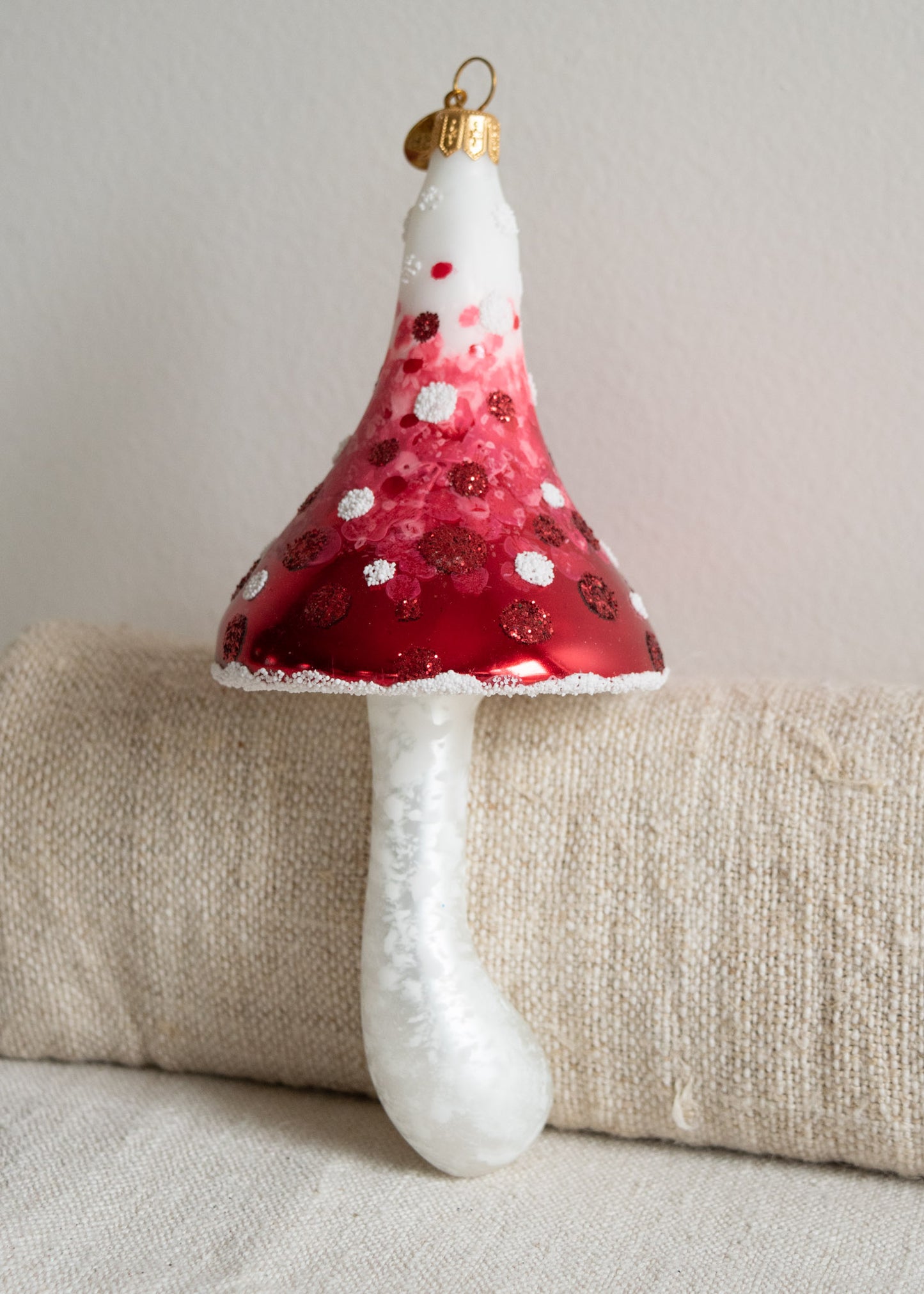 Polish Glass Christmas Ornament - Large Pink & Red Pointy Mushroom