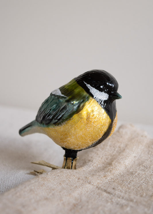 Polish Glass Christmas Ornament - Blue & Yellow Chubby Bird