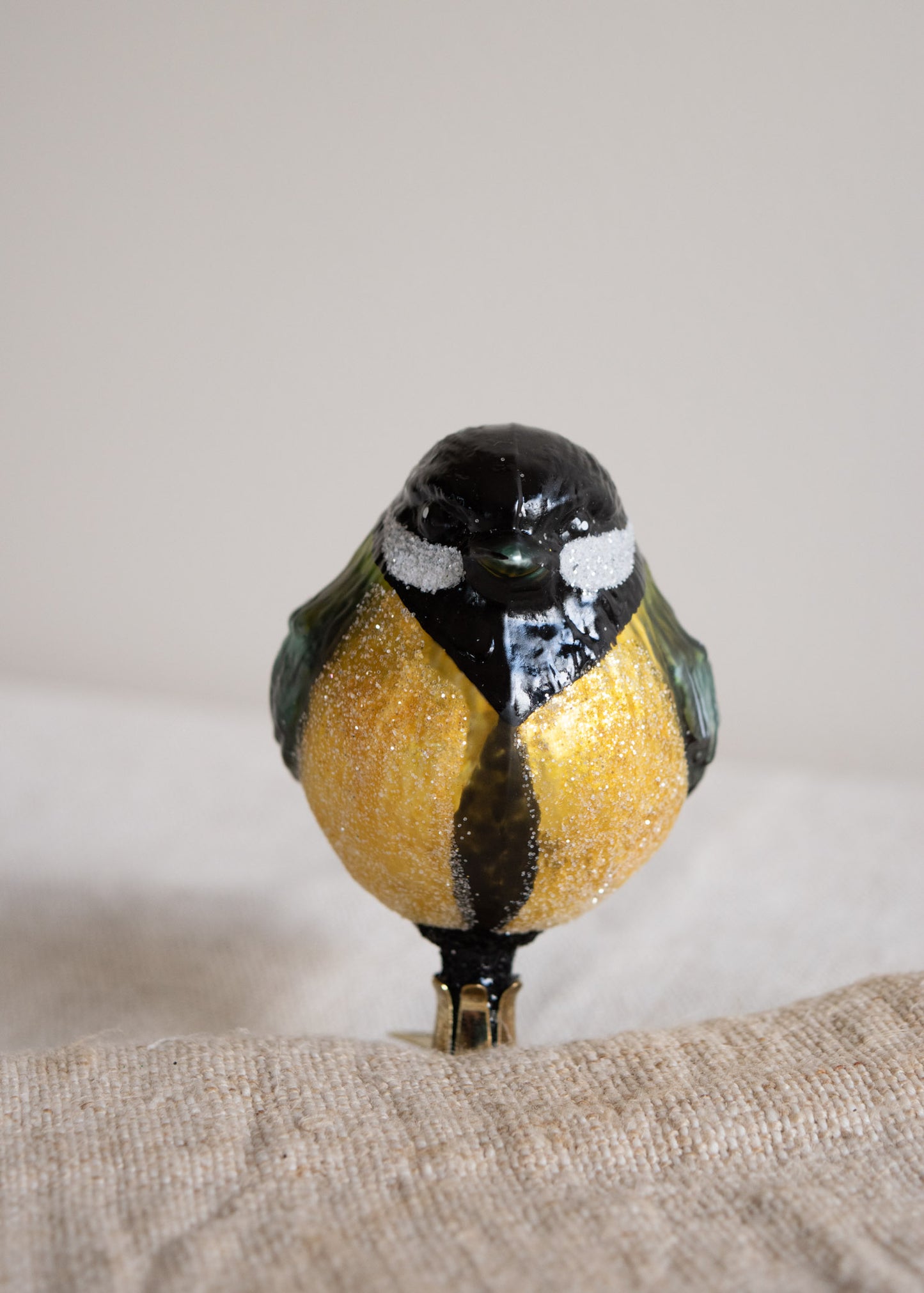 Polish Glass Christmas Ornament - Blue & Yellow Chubby Bird