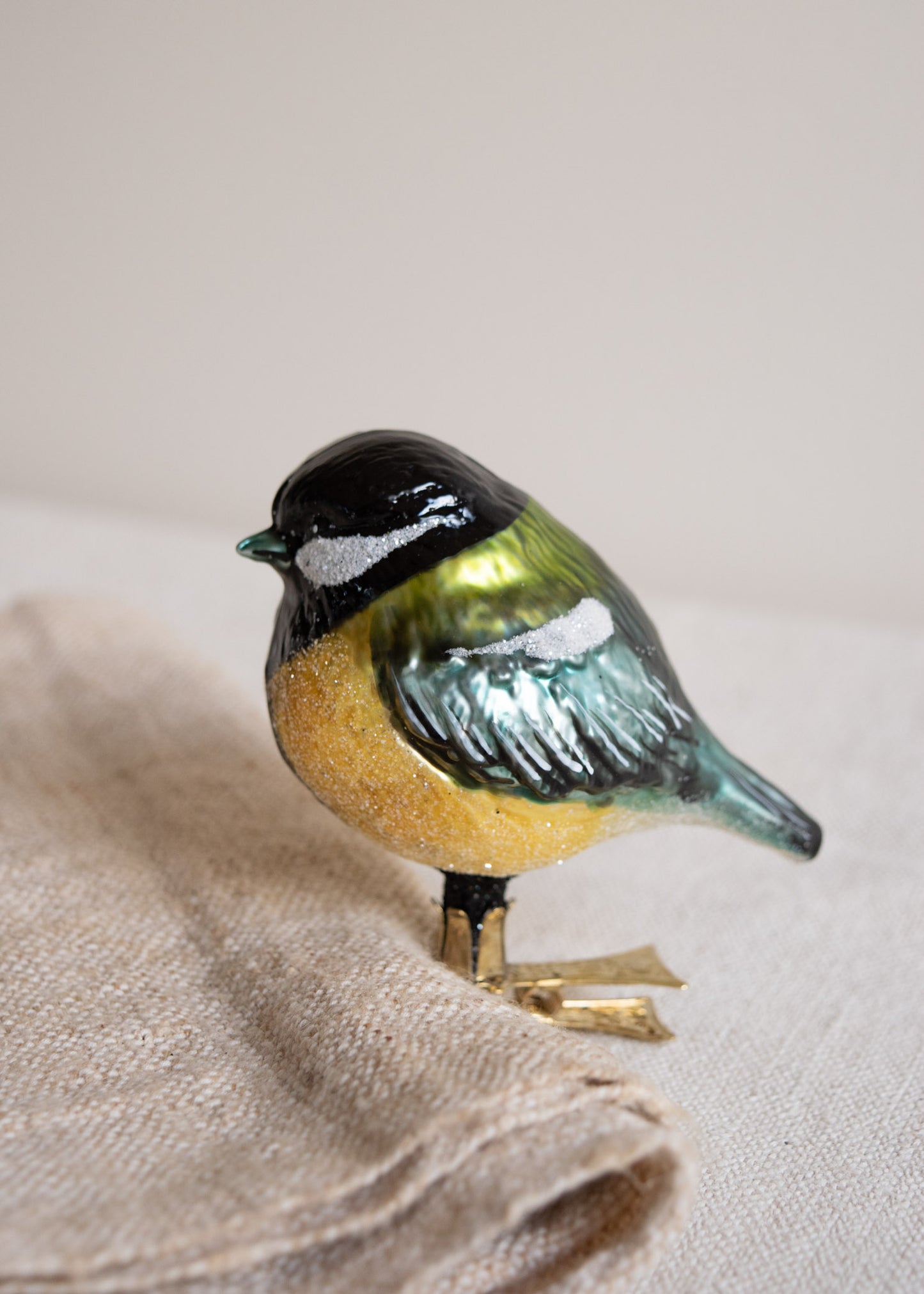 Polish Glass Christmas Ornament - Blue & Yellow Chubby Bird