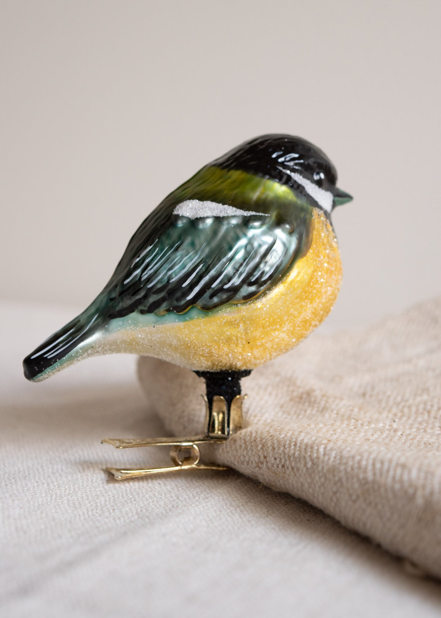 Polish Glass Christmas Ornament - Blue & Yellow Chubby Bird