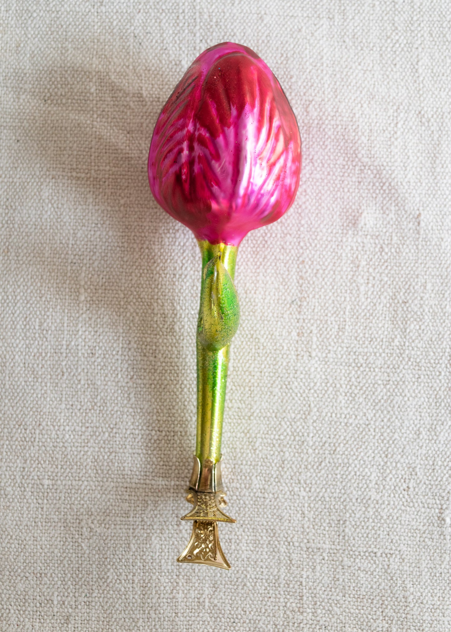 Polish Glass Christmas Ornament - Pink Tulip Flower