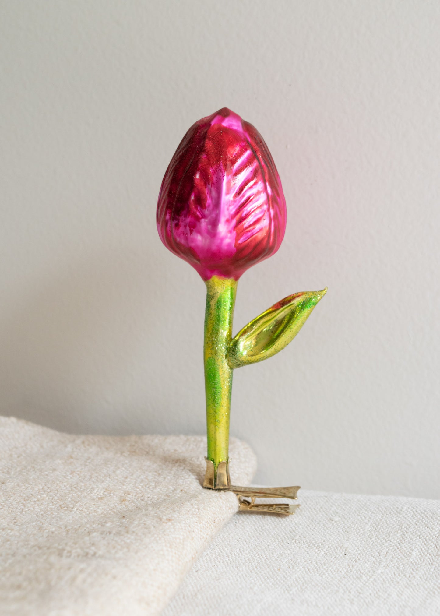 Polish Glass Christmas Ornament - Pink Tulip Flower