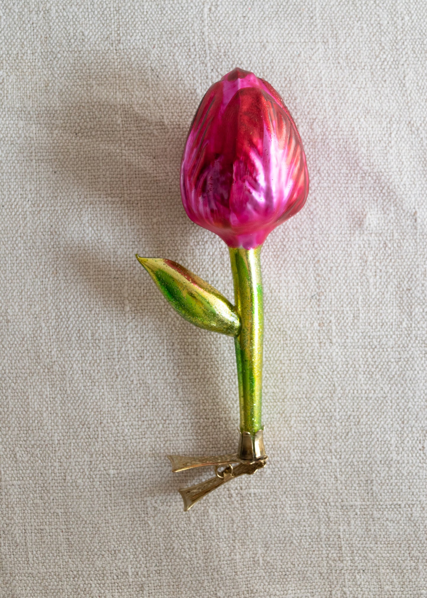 Polish Glass Christmas Ornament - Pink Tulip Flower