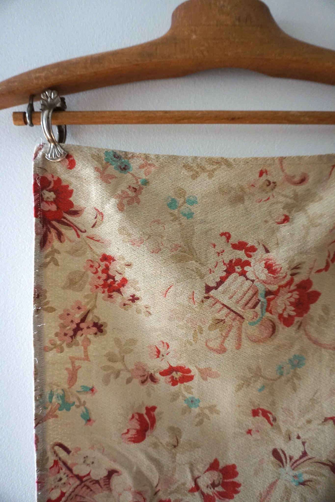 Antique French 1800s Cotton Floral Fabric Panel 30x100cm