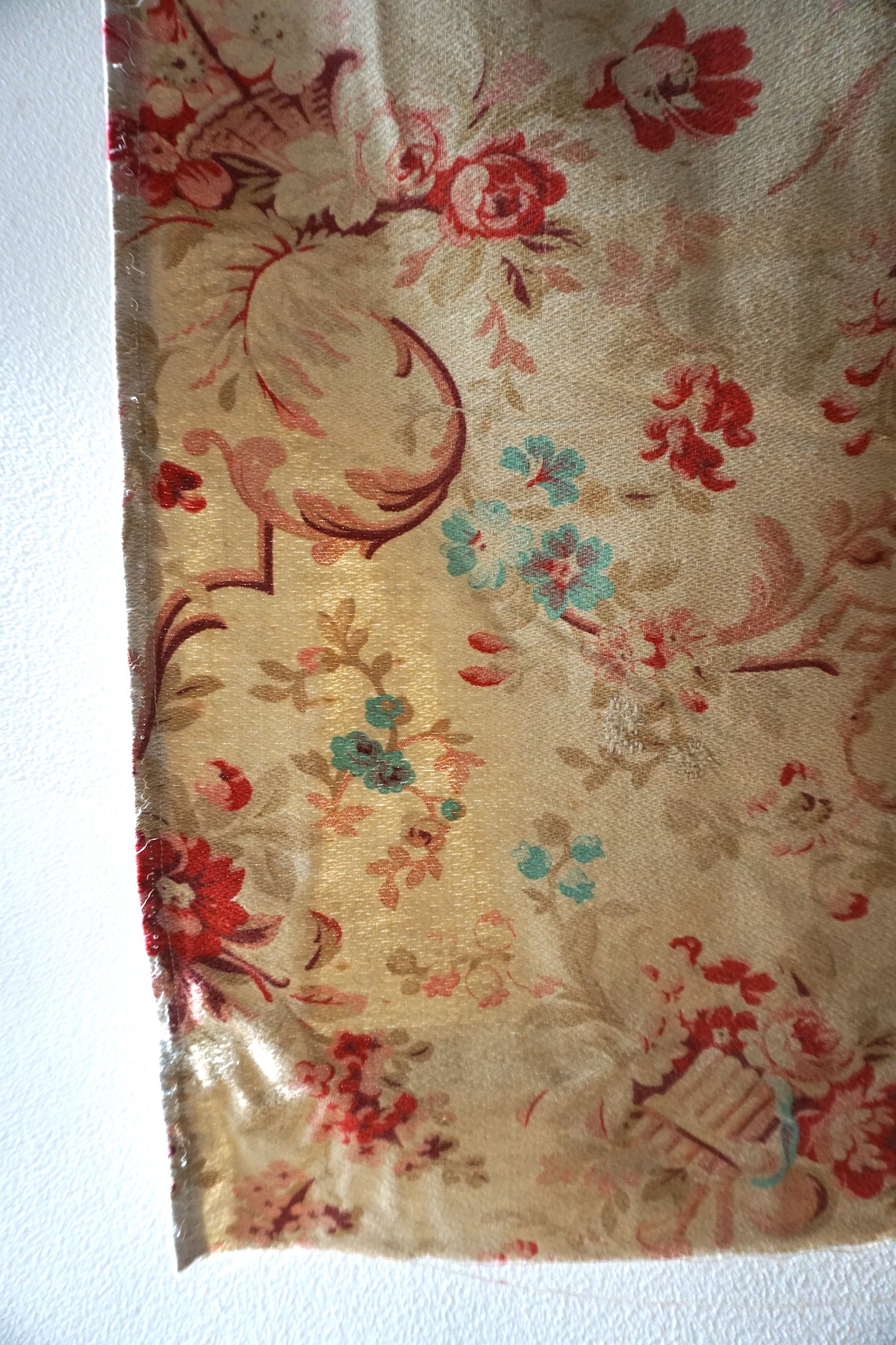 Antique French 1800s Cotton Floral Fabric Panel 30x100cm