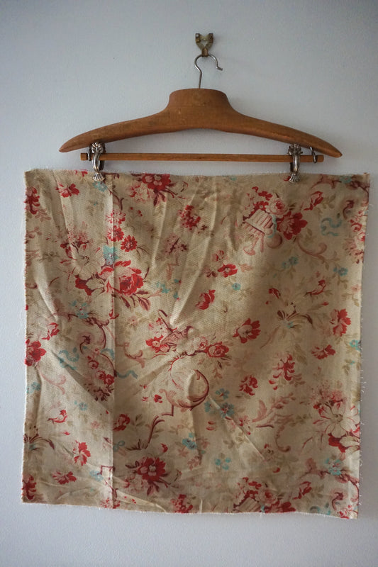 Antique French 1800s Floral Fabric Panel 50x50cm