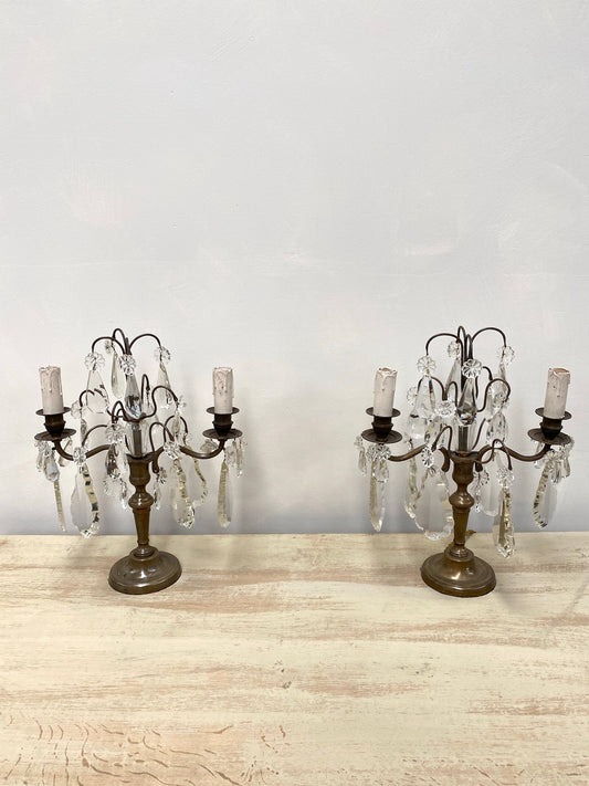 Antique French 2 Light Brass Pair of Girondelles