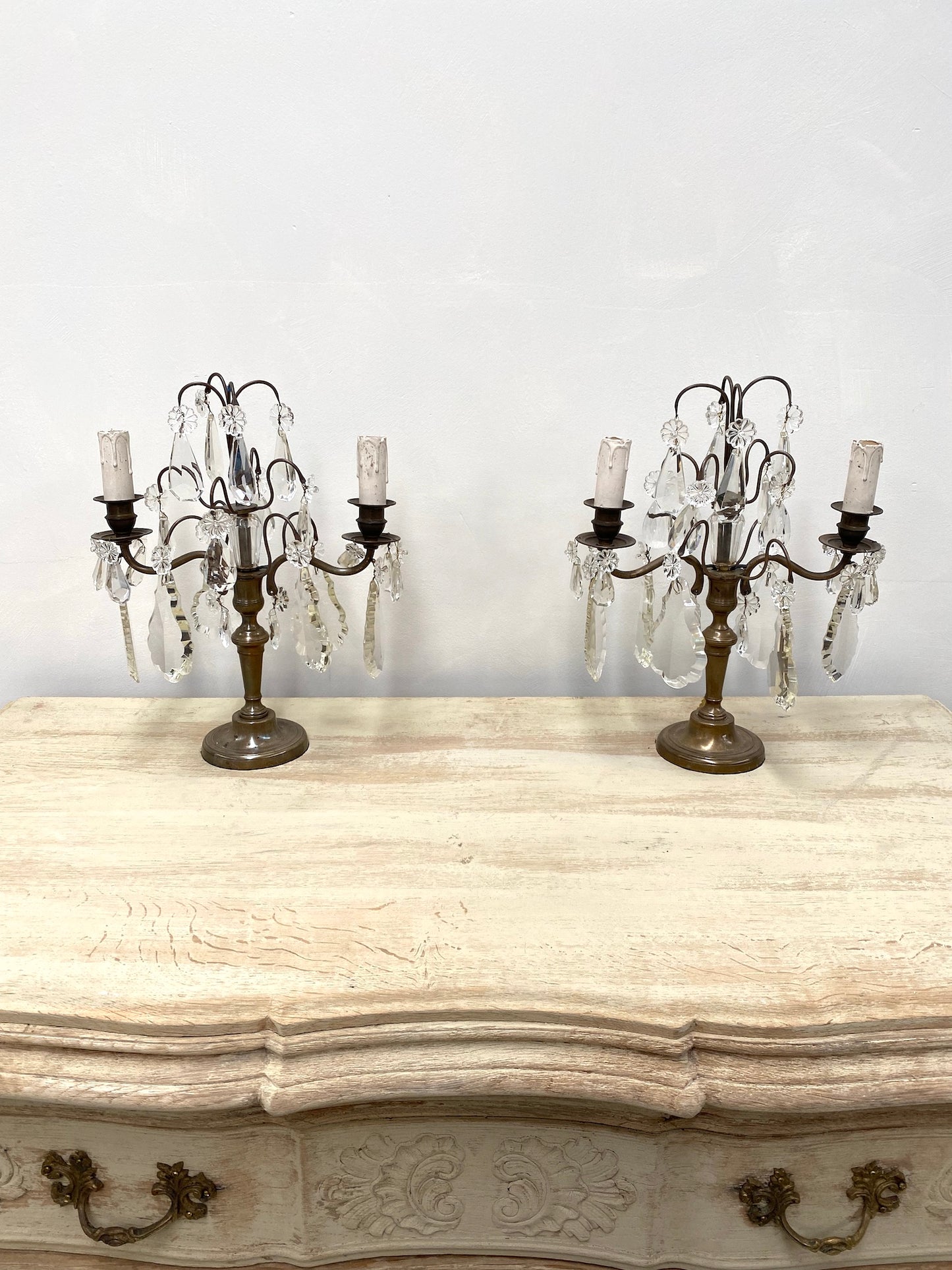 Antique French 2 Light Brass Pair of Girondelles