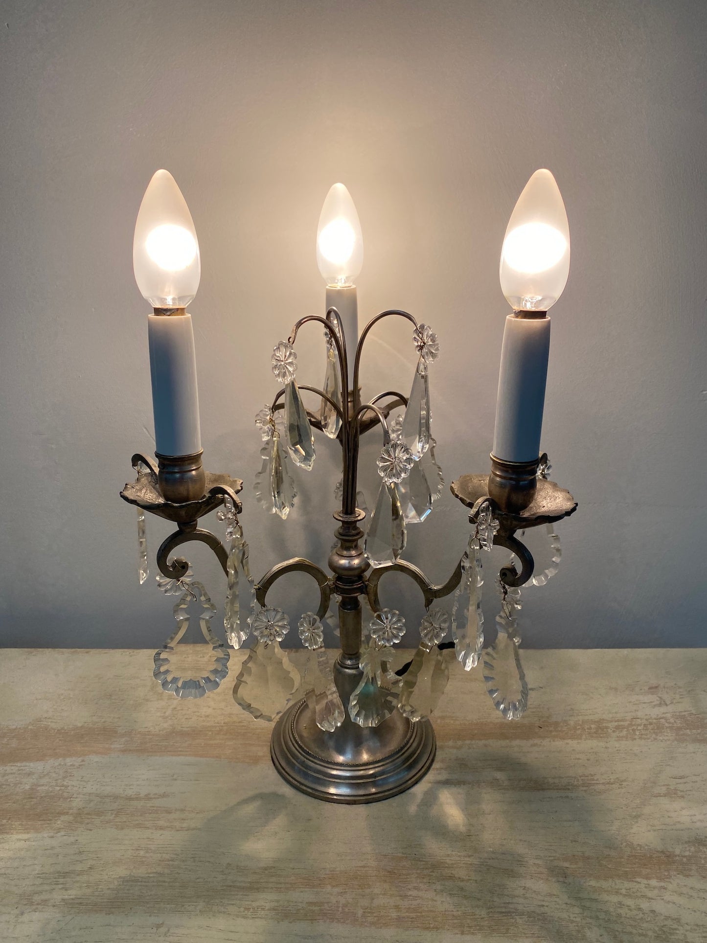 Antique French 3 Light Pewter Pair of Girondelles
