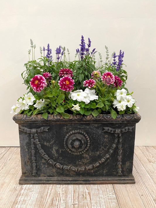 Antique French Extra Large Black Garland Planter