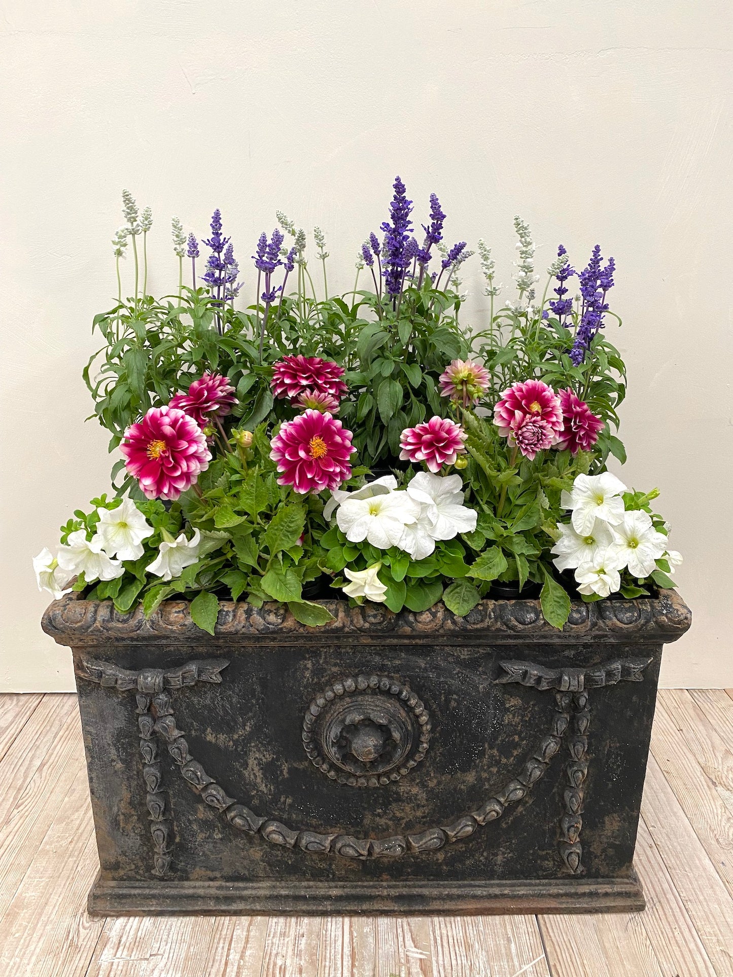 Antique French Extra Large Black Garland Planter