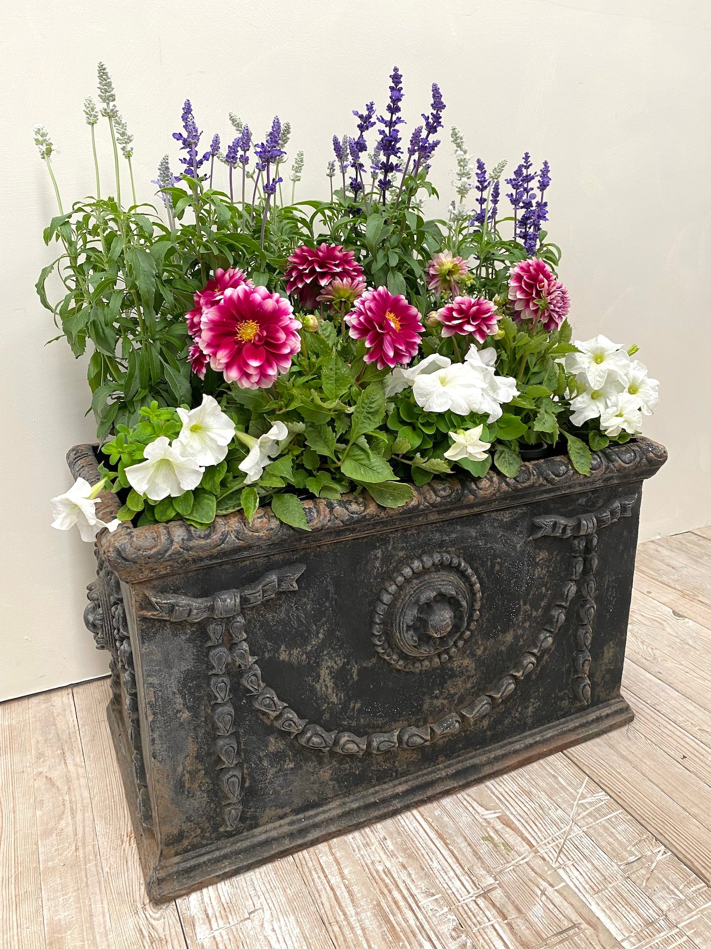 Antique French Extra Large Black Garland Planter
