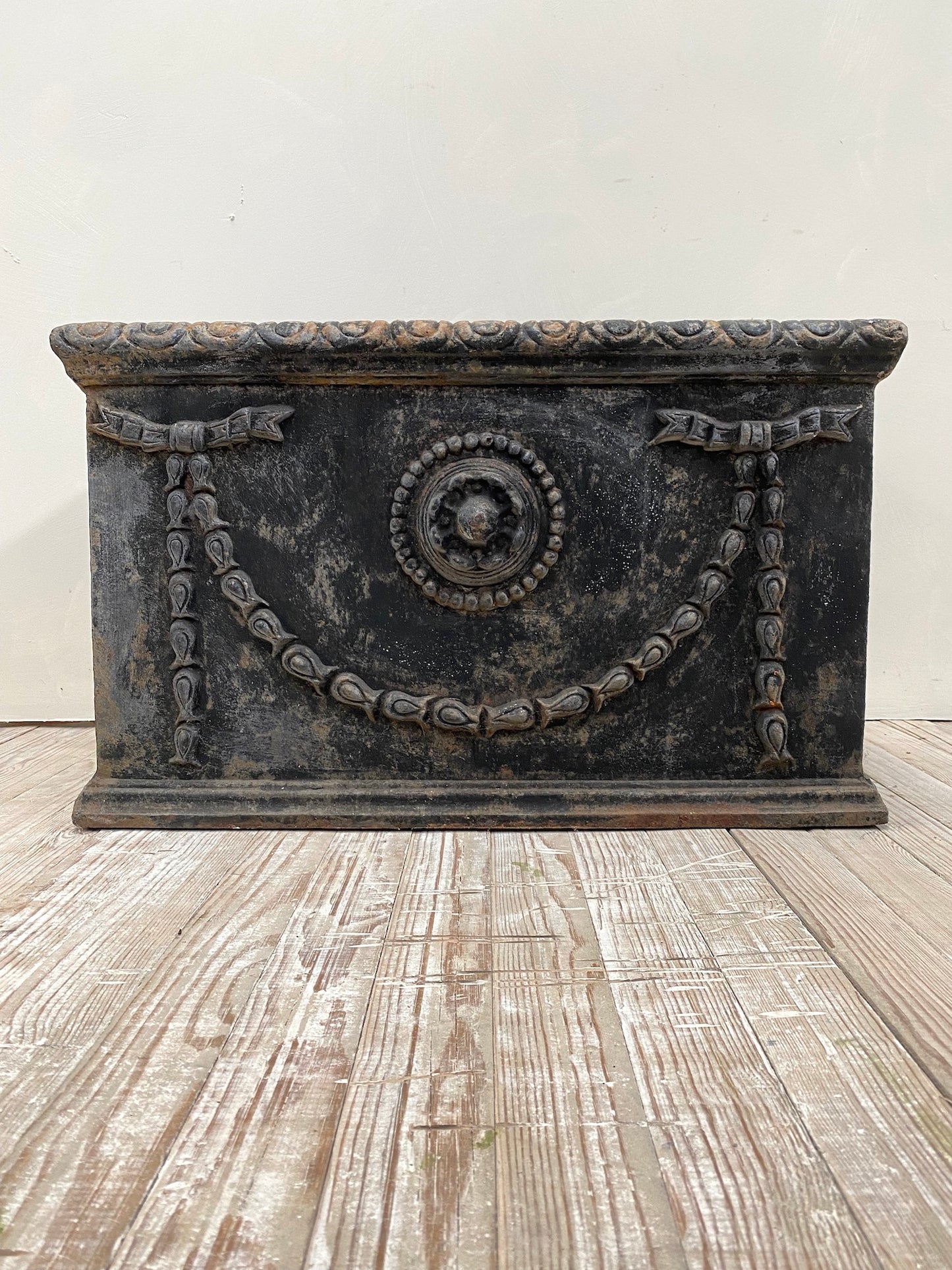 Antique French Extra Large Black Garland Planter