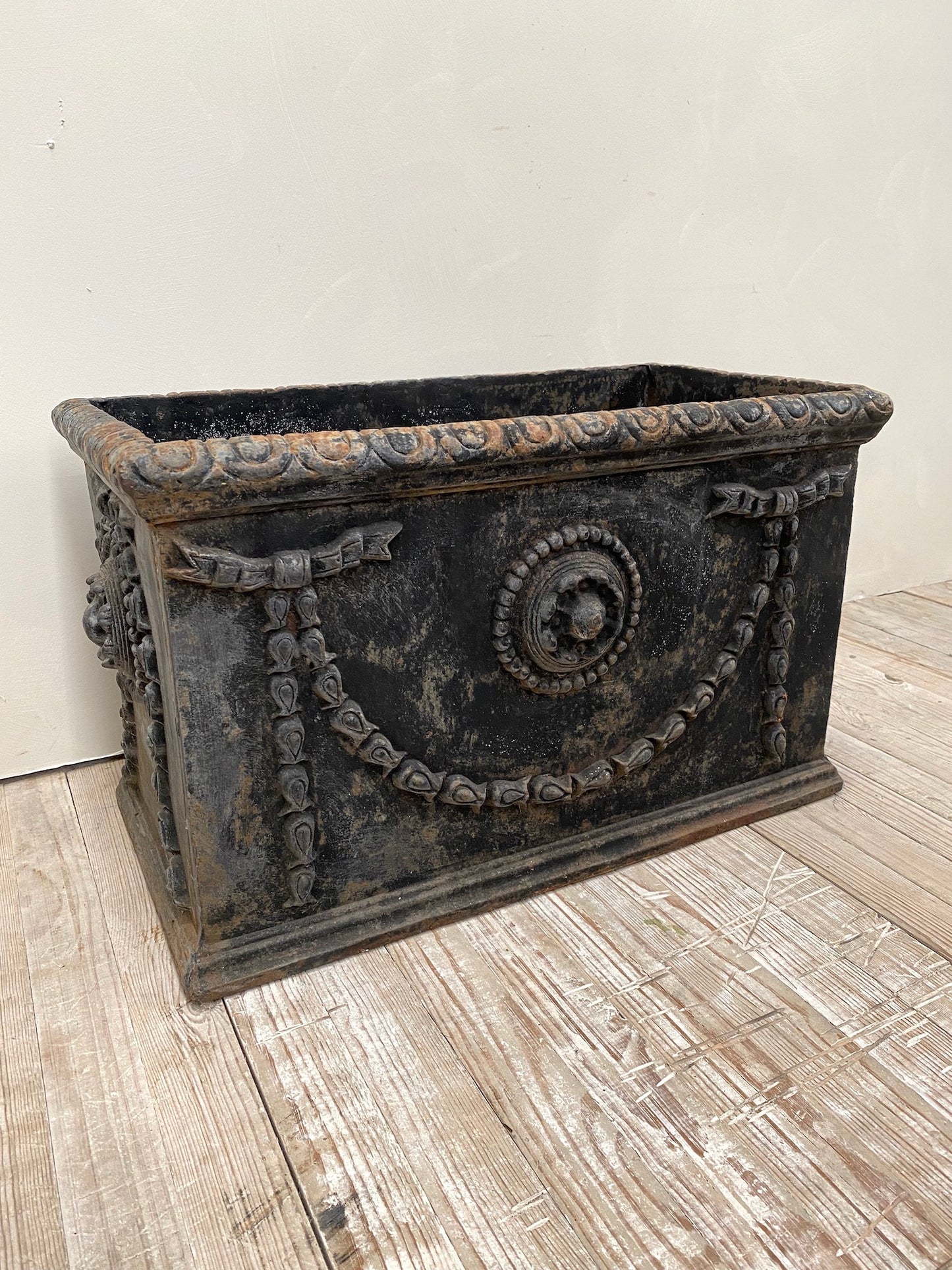 Antique French Extra Large Black Garland Planter