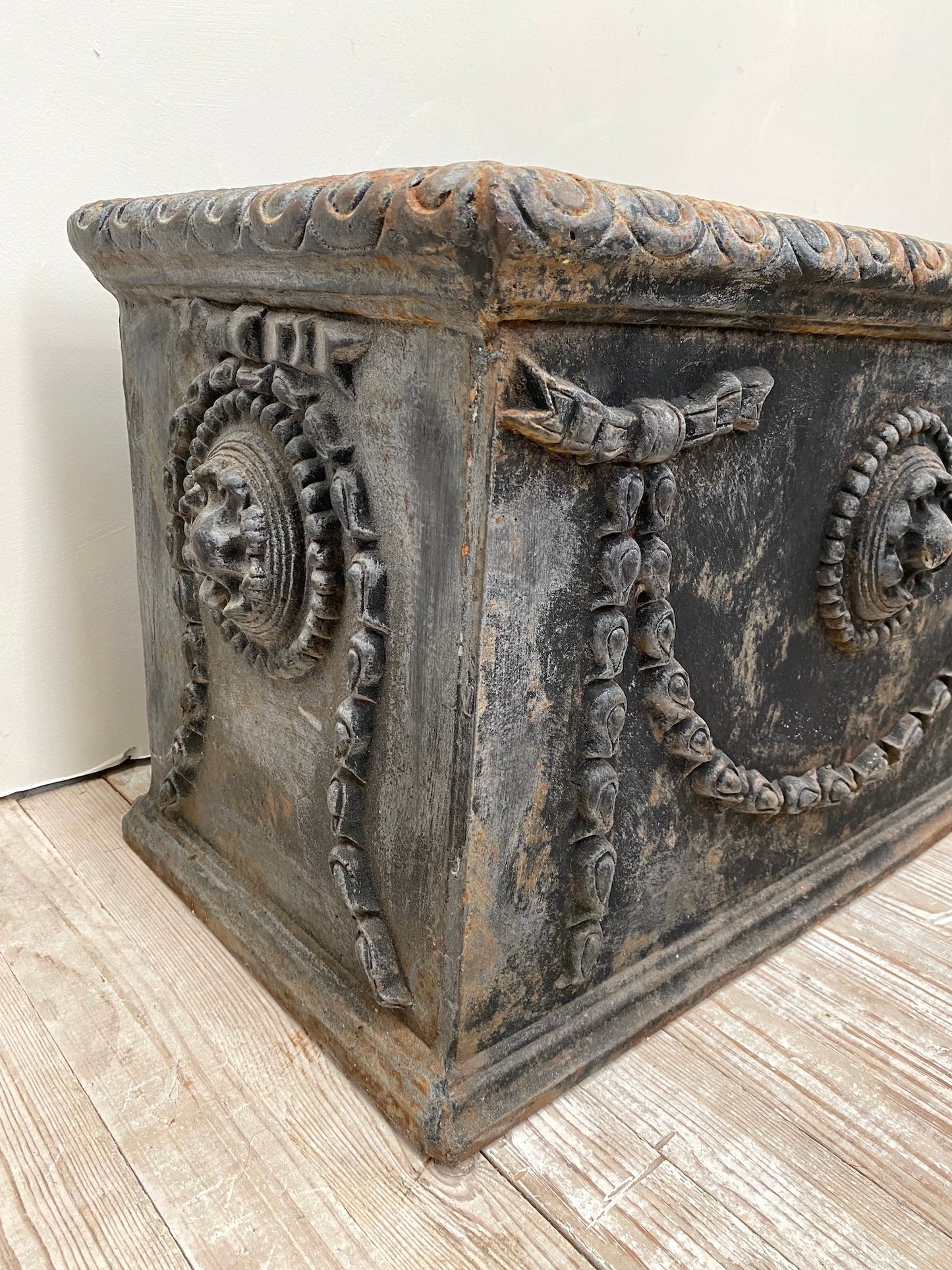 Antique French Extra Large Black Garland Planter