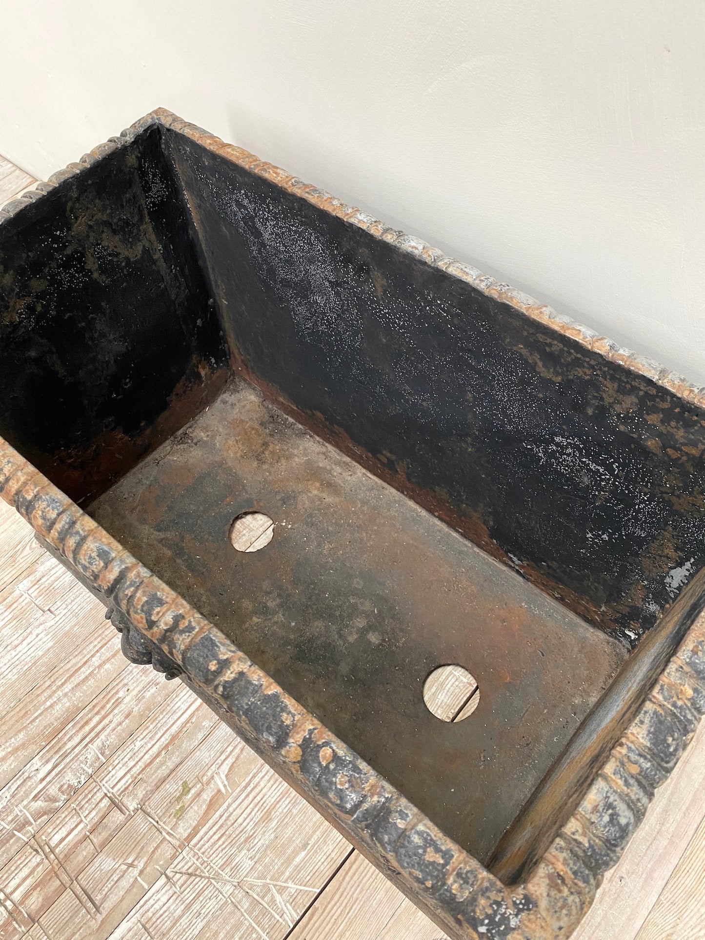 Antique French Extra Large Black Garland Planter