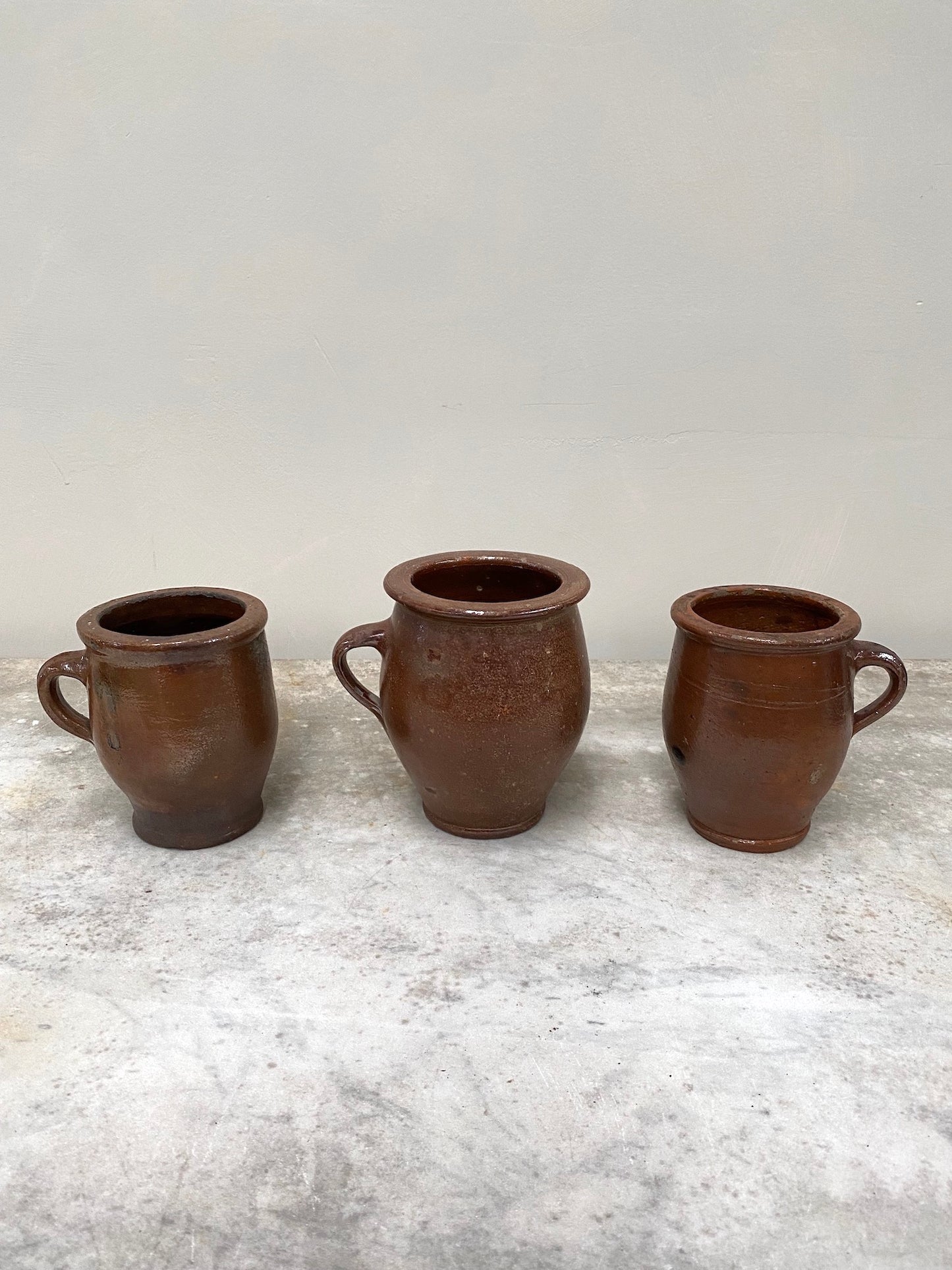 Antique French Glazed Pottery Mugs