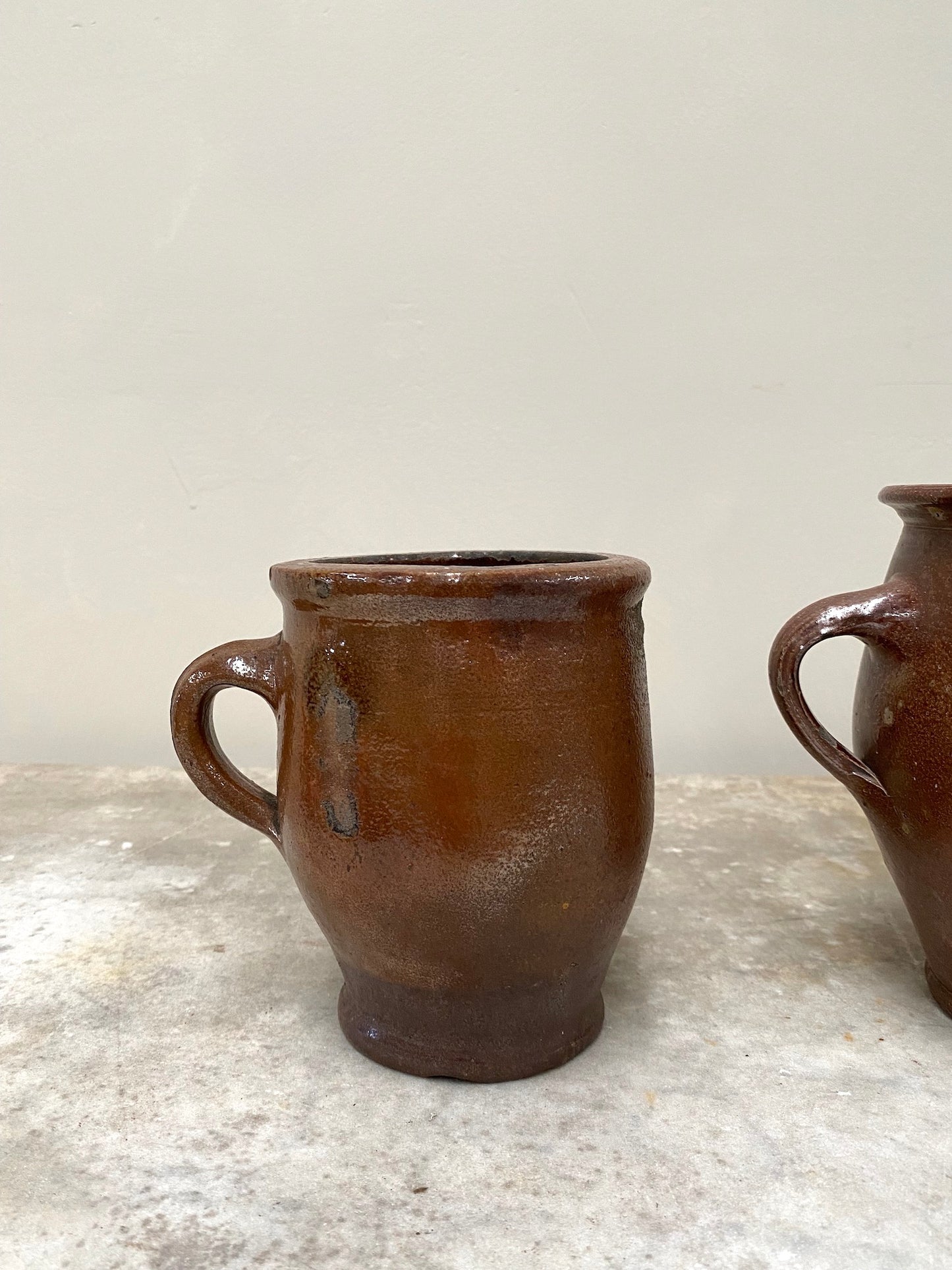Antique French Glazed Pottery Mugs