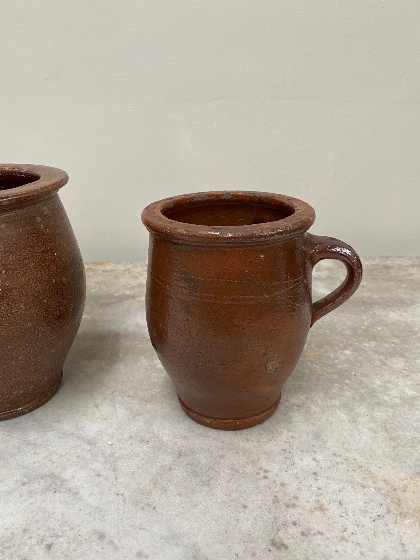 Antique French Glazed Pottery Mugs