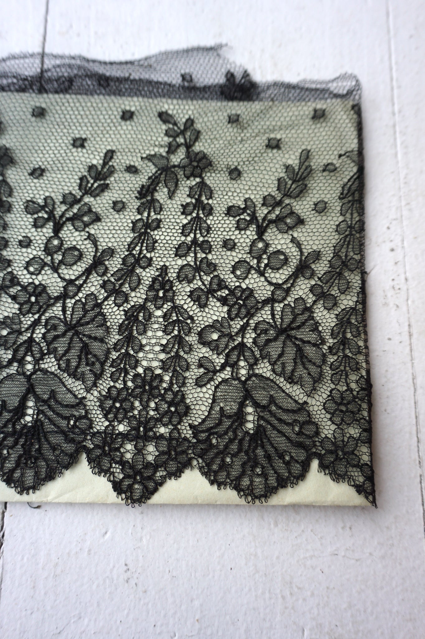 Antique French Hand-made Black Netting Lace