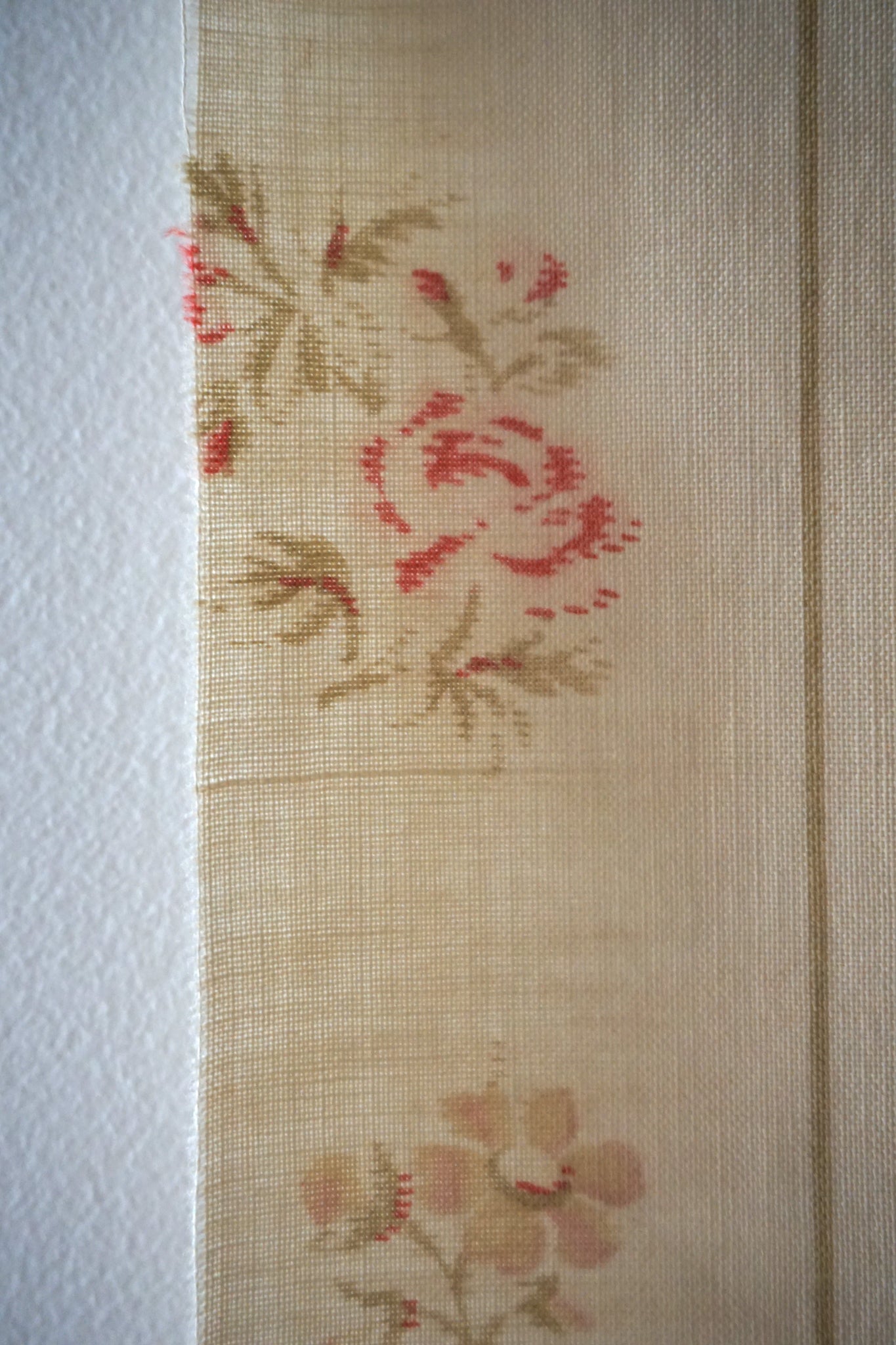 Antique French Sage Green Stripe Floral Fabric Panel 50x45cm