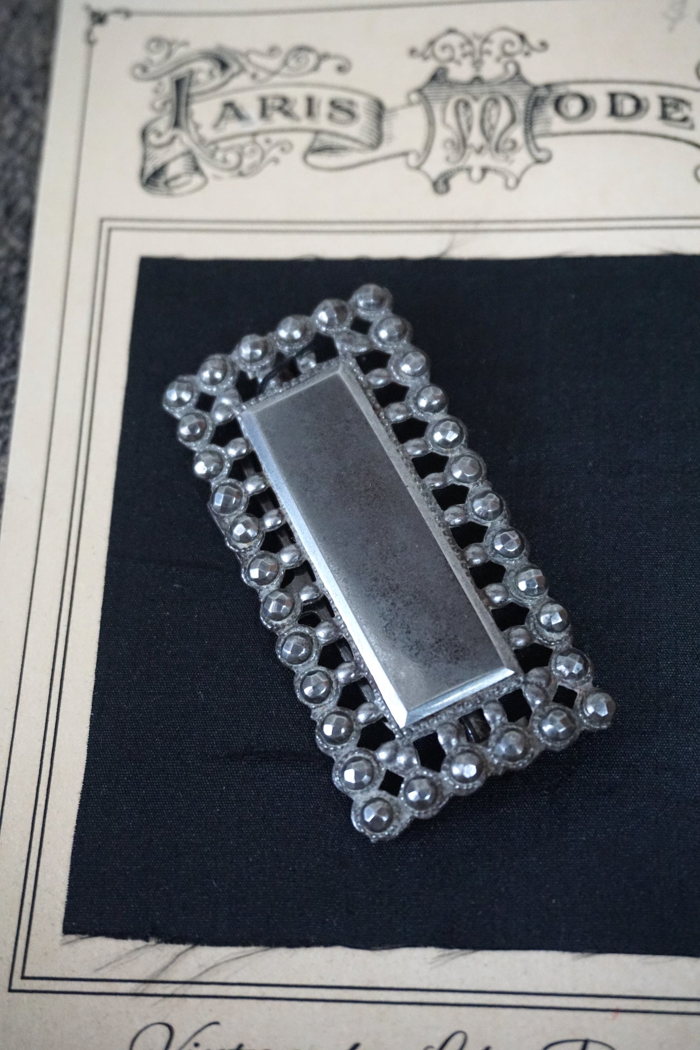 Antique French Silver Metal Rectangle Buckle