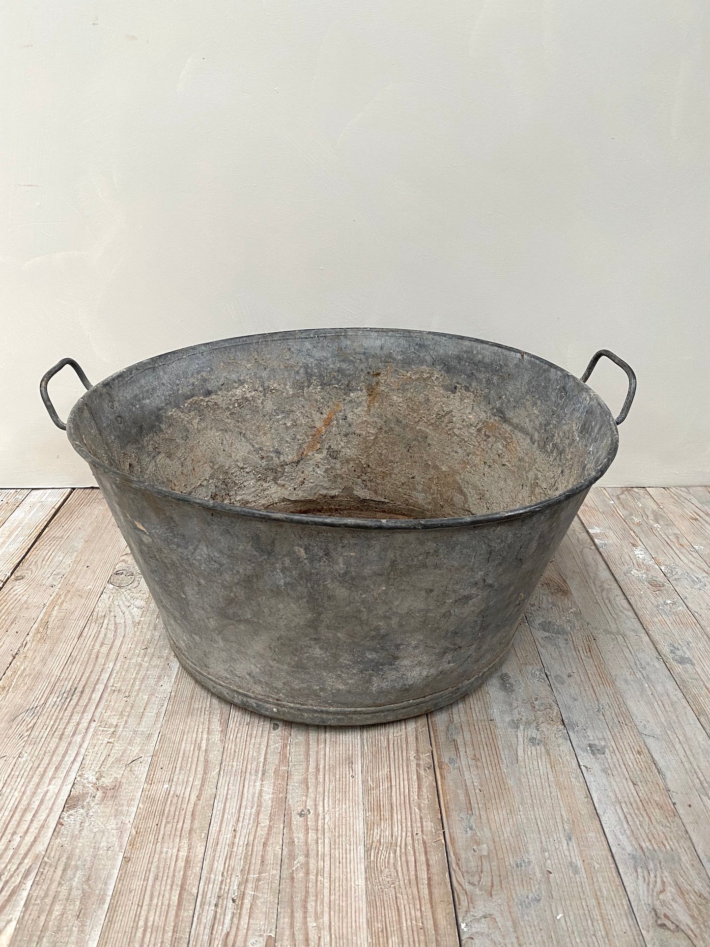 Antique French Small Round Zinc Washing Tub with Handles