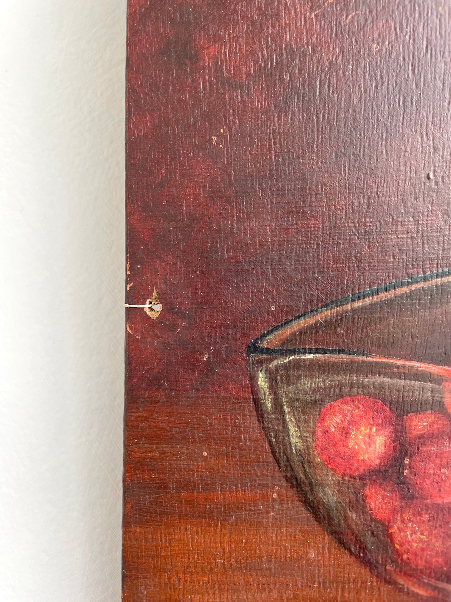 Antique French Still Life Painting - Strawberry Harvest Basket