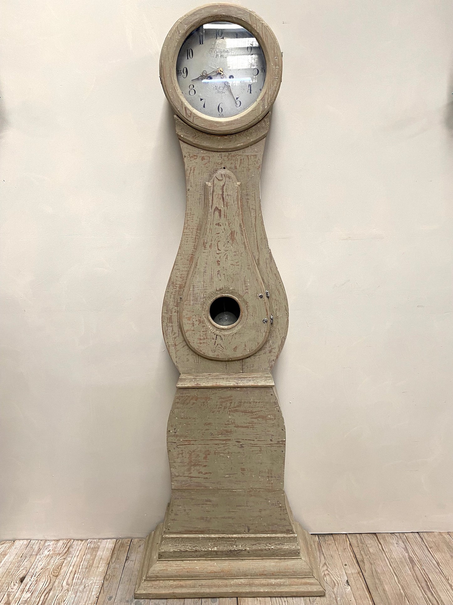 Antique Swedish Mora Clock - Soft Green Painted Finish