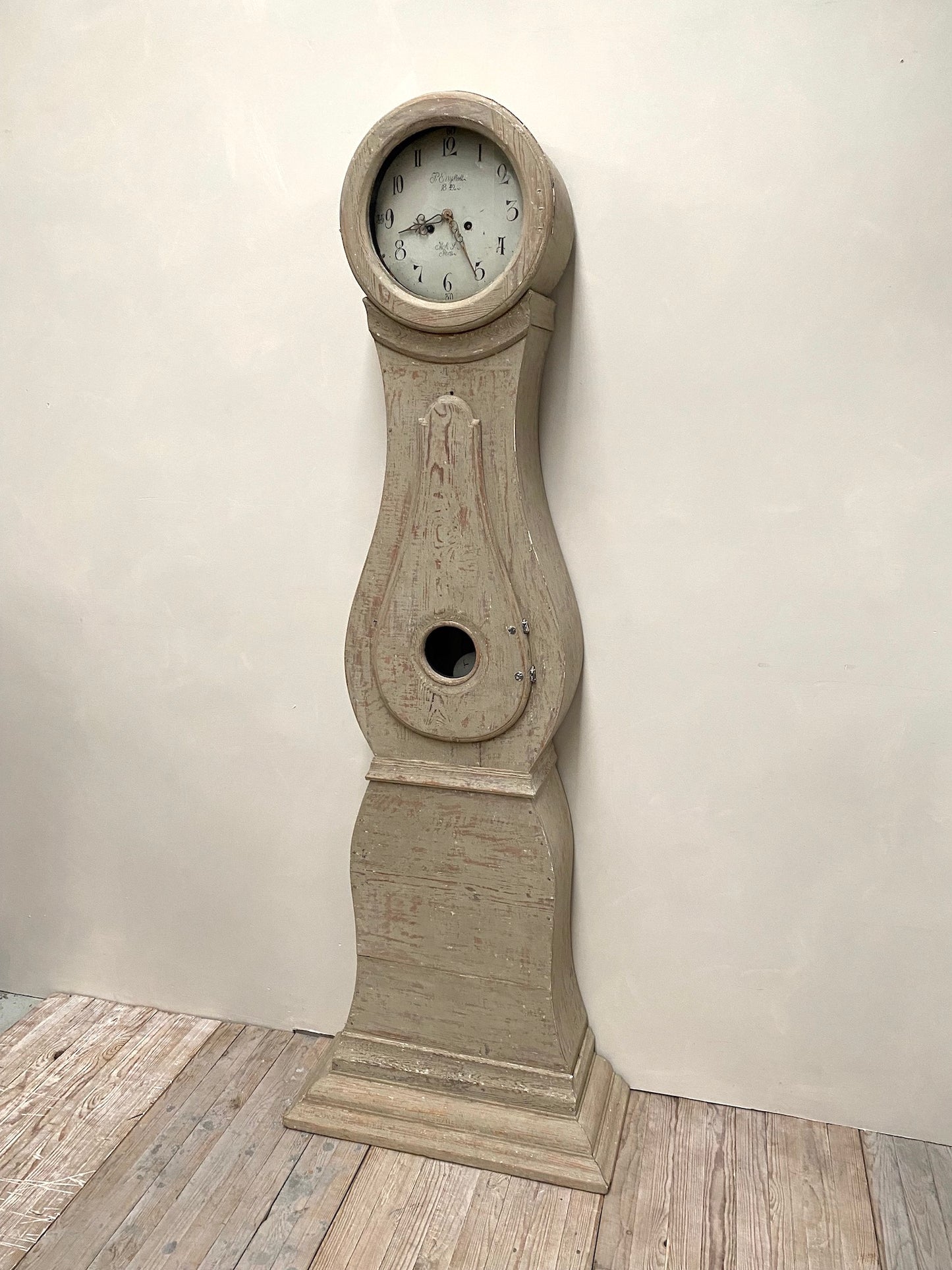 Antique Swedish Mora Clock - Soft Green Painted Finish