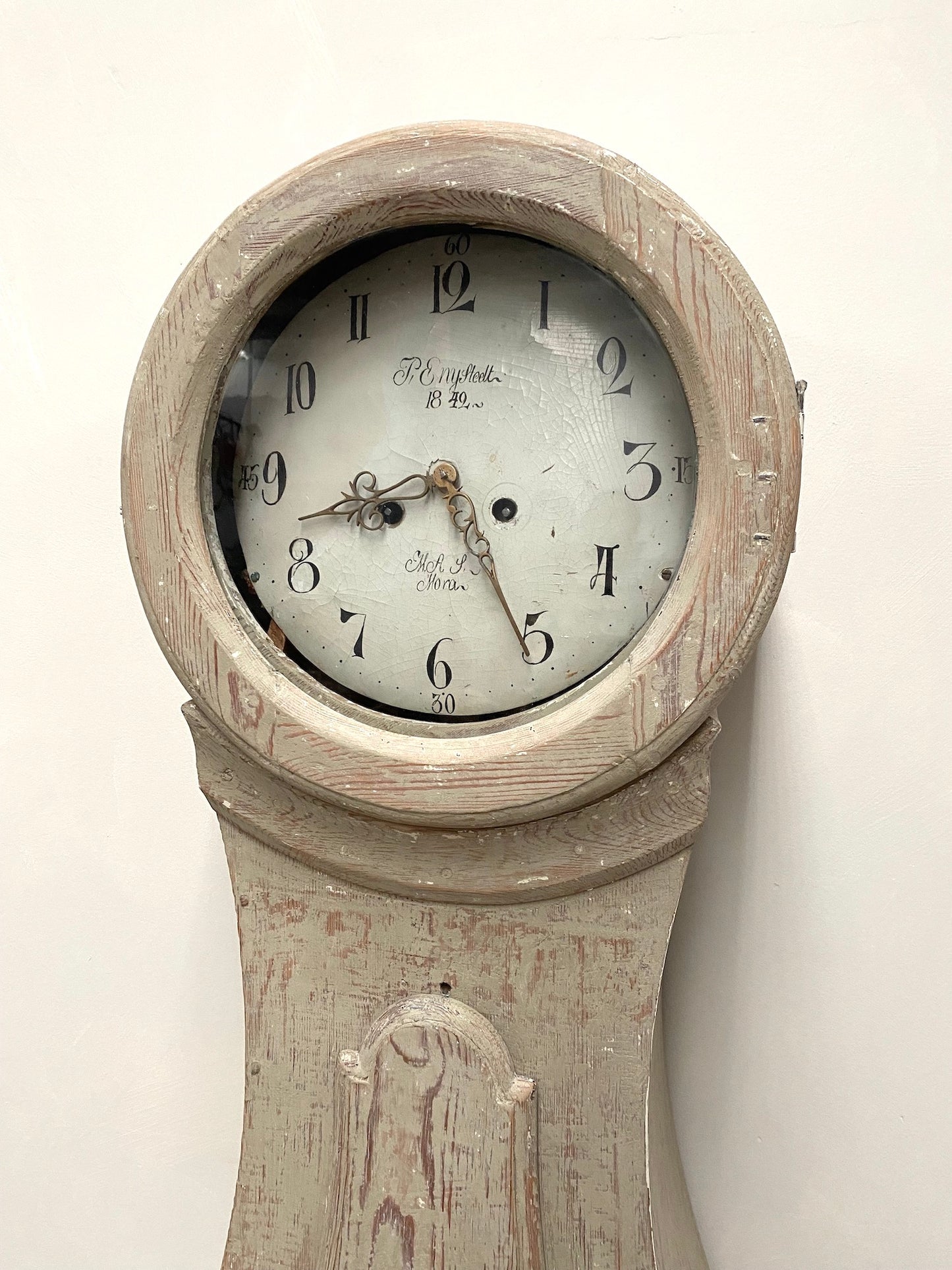 Antique Swedish Mora Clock - Soft Green Painted Finish