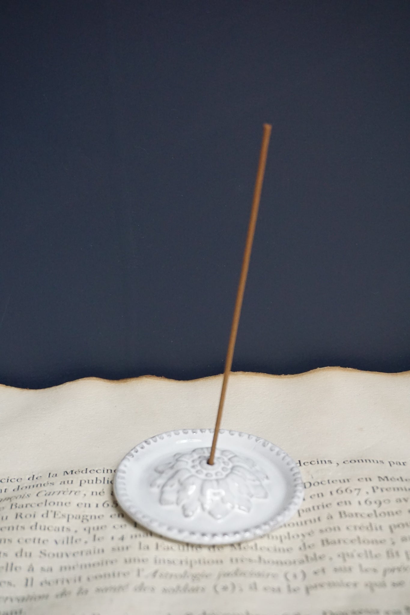 Astier de Villatte Emilie Incense Holder on Perles Saucer