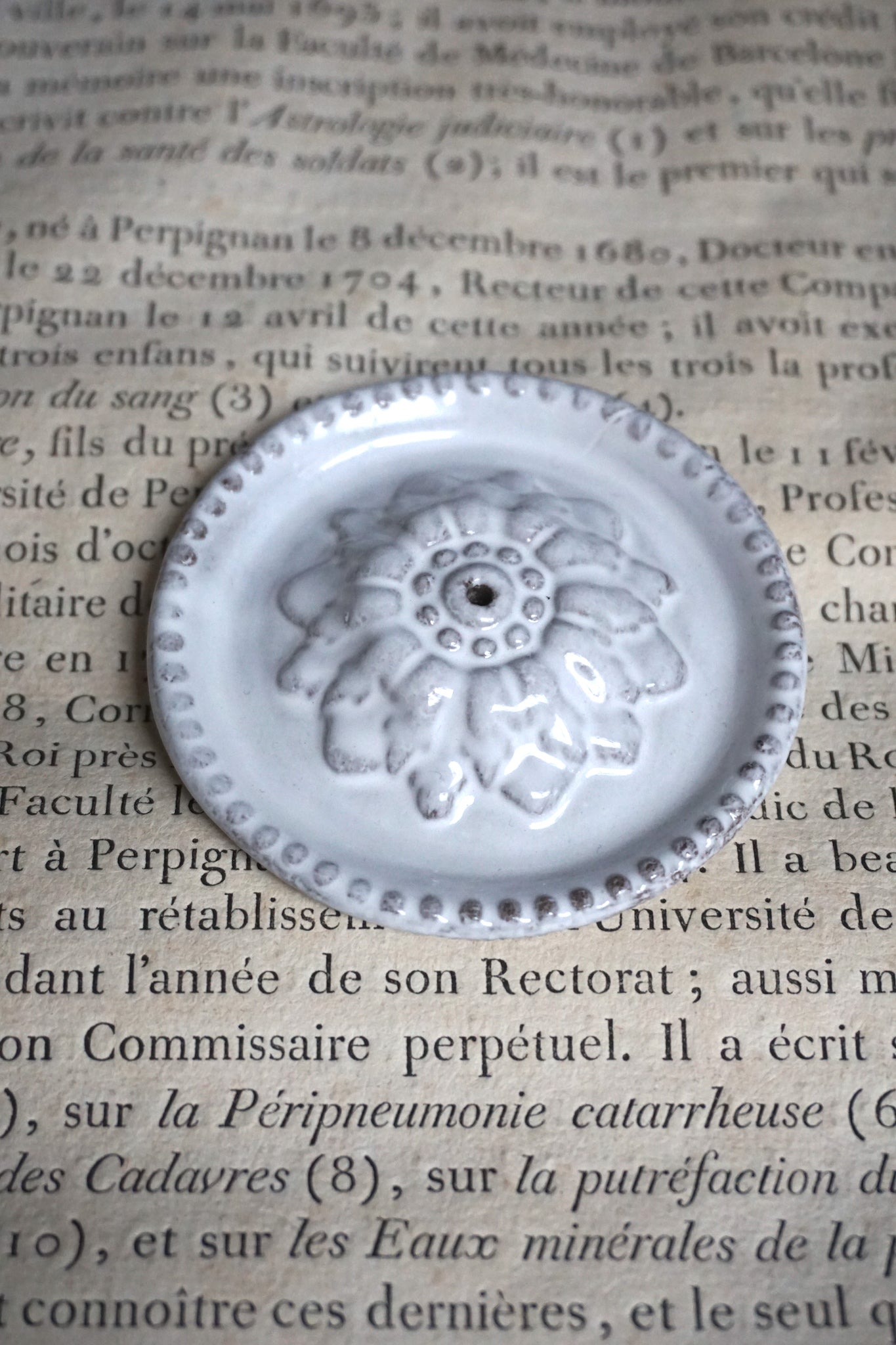 Astier de Villatte Emilie Incense Holder on Perles Saucer