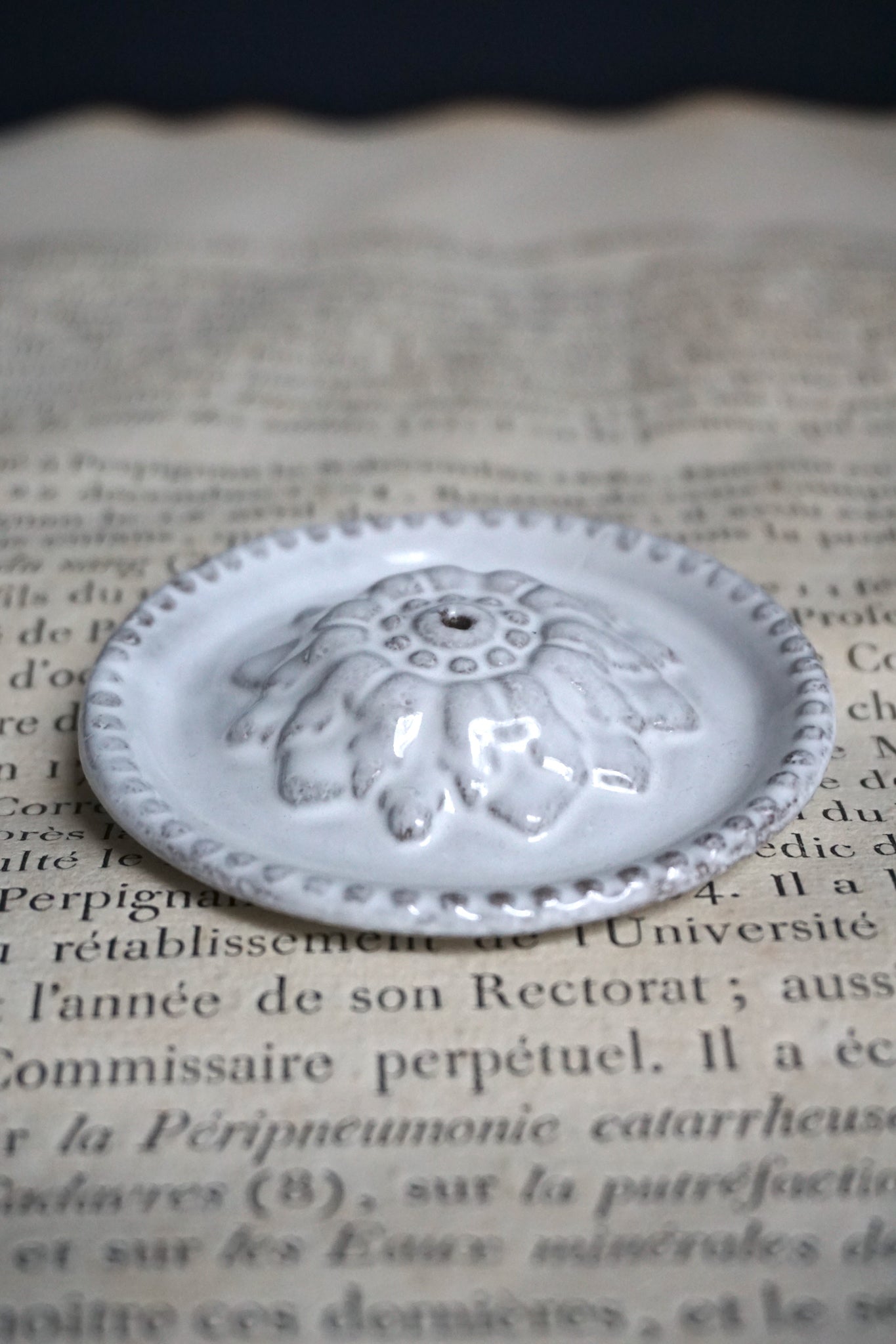 Astier de Villatte Emilie Incense Holder on Perles Saucer